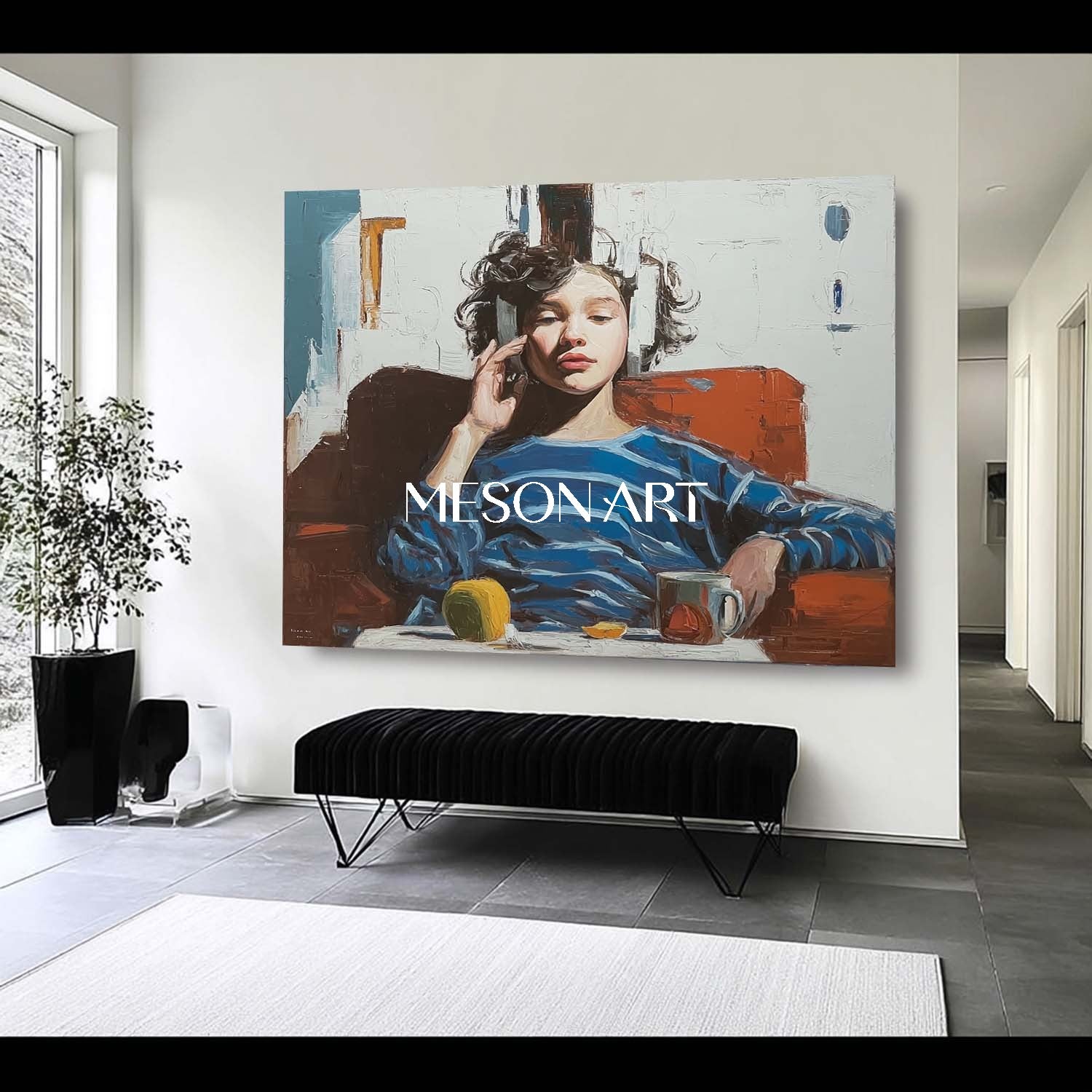 Hyperrealist Portrait Oil Painting – Modern Figurative Wall Art