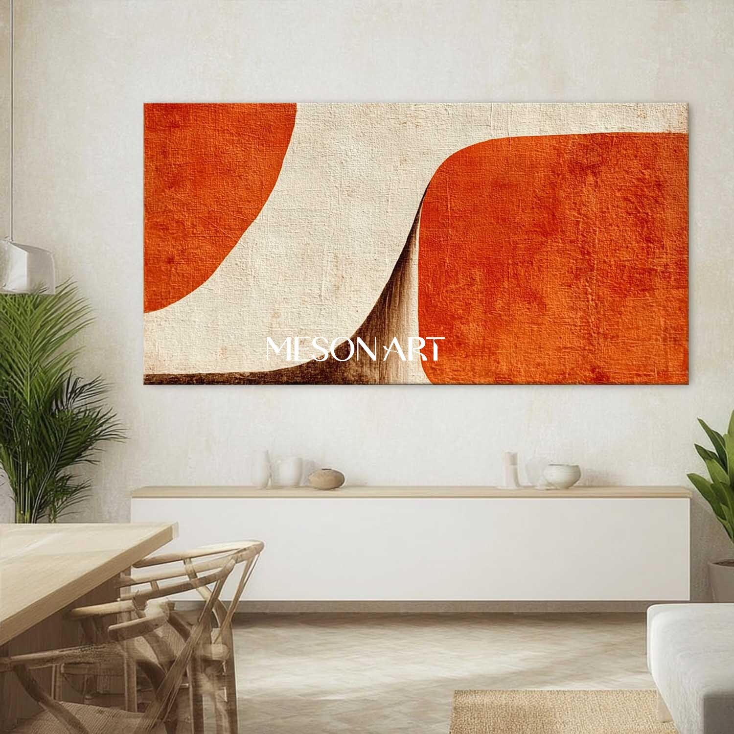 Minimalist Abstract Wall Art Orange and Beige Geometric Canvas Decor