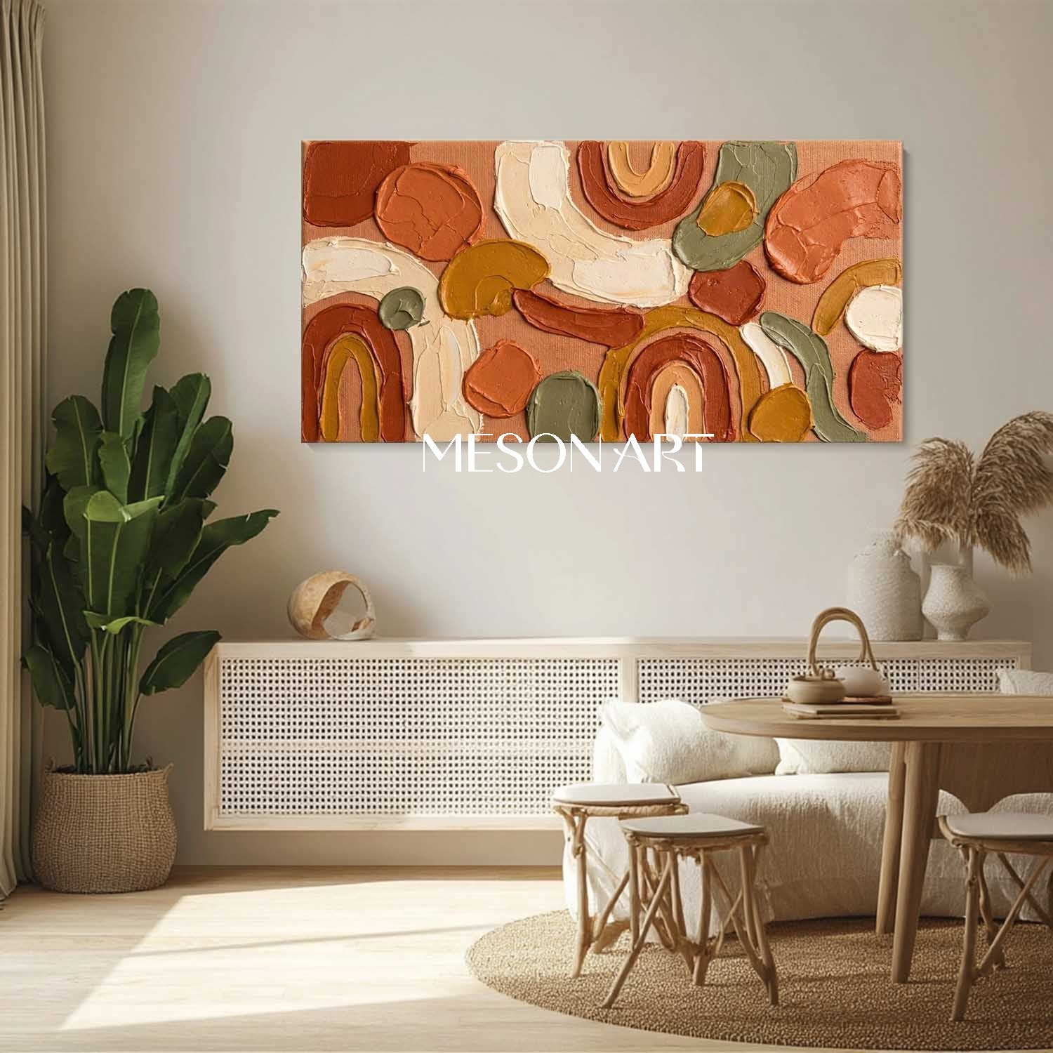 3D Large Bohemian Minimalist Canvas Painting Arched Lines Abstract Art