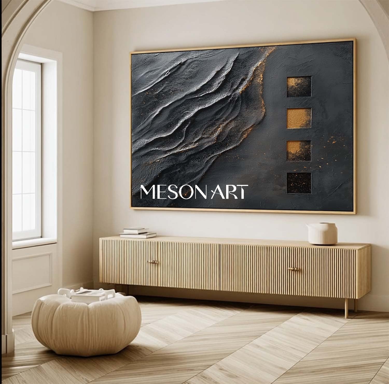 Buy Black and Gold Textured Abstract Art for Living Room or Entryway