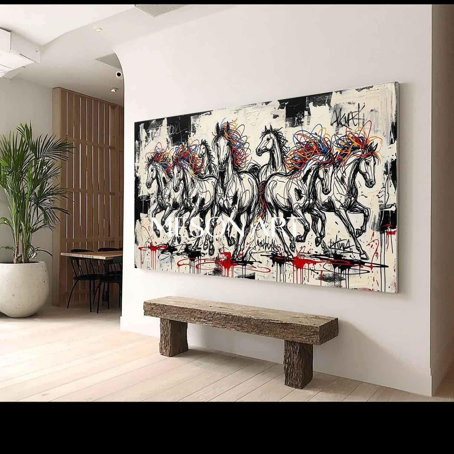 Large Bold Running Horses Canvas Art Contemporary Graffiti Wall Painting