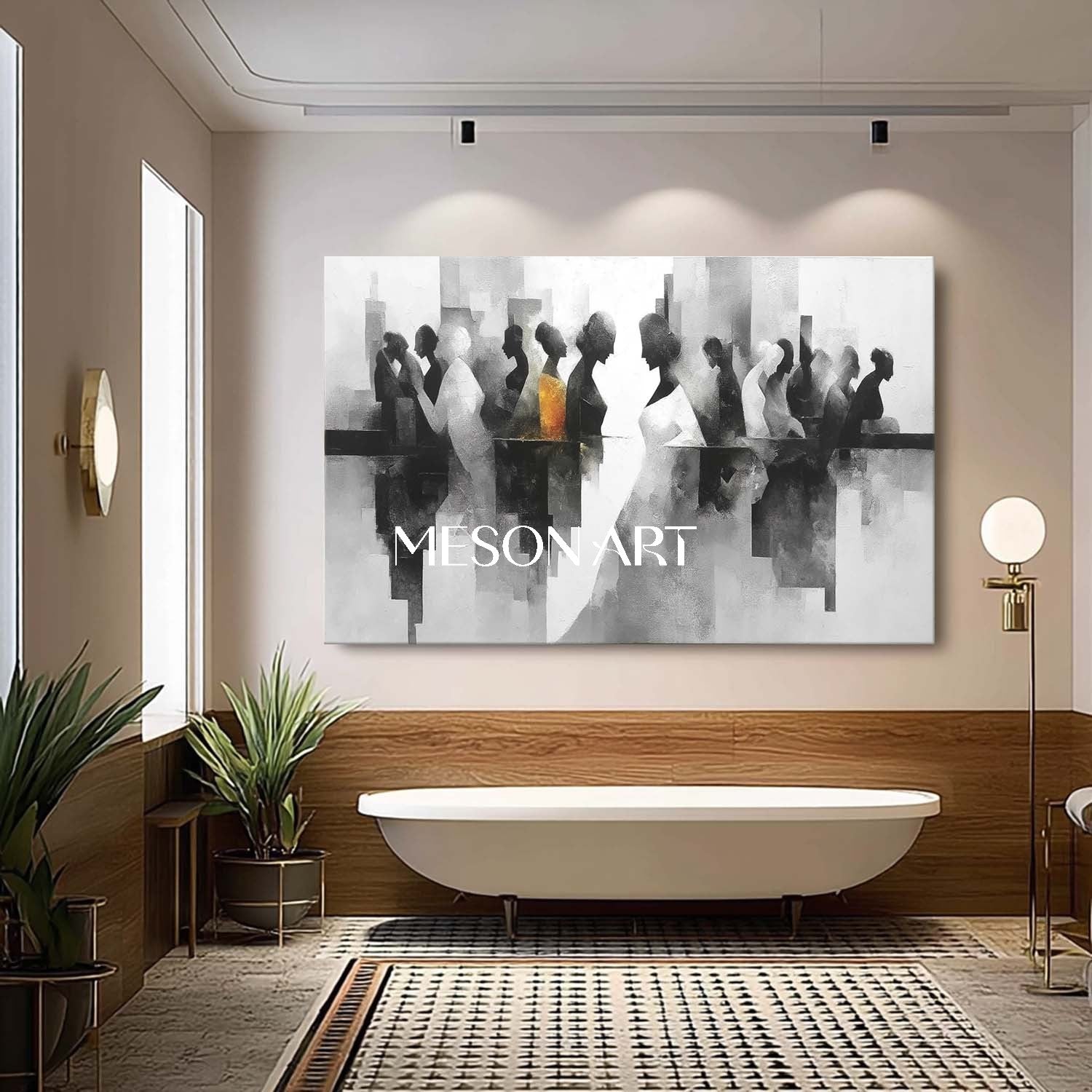 Large Black White Abstract Wall Art Modern Silhouette Canvas Hallway