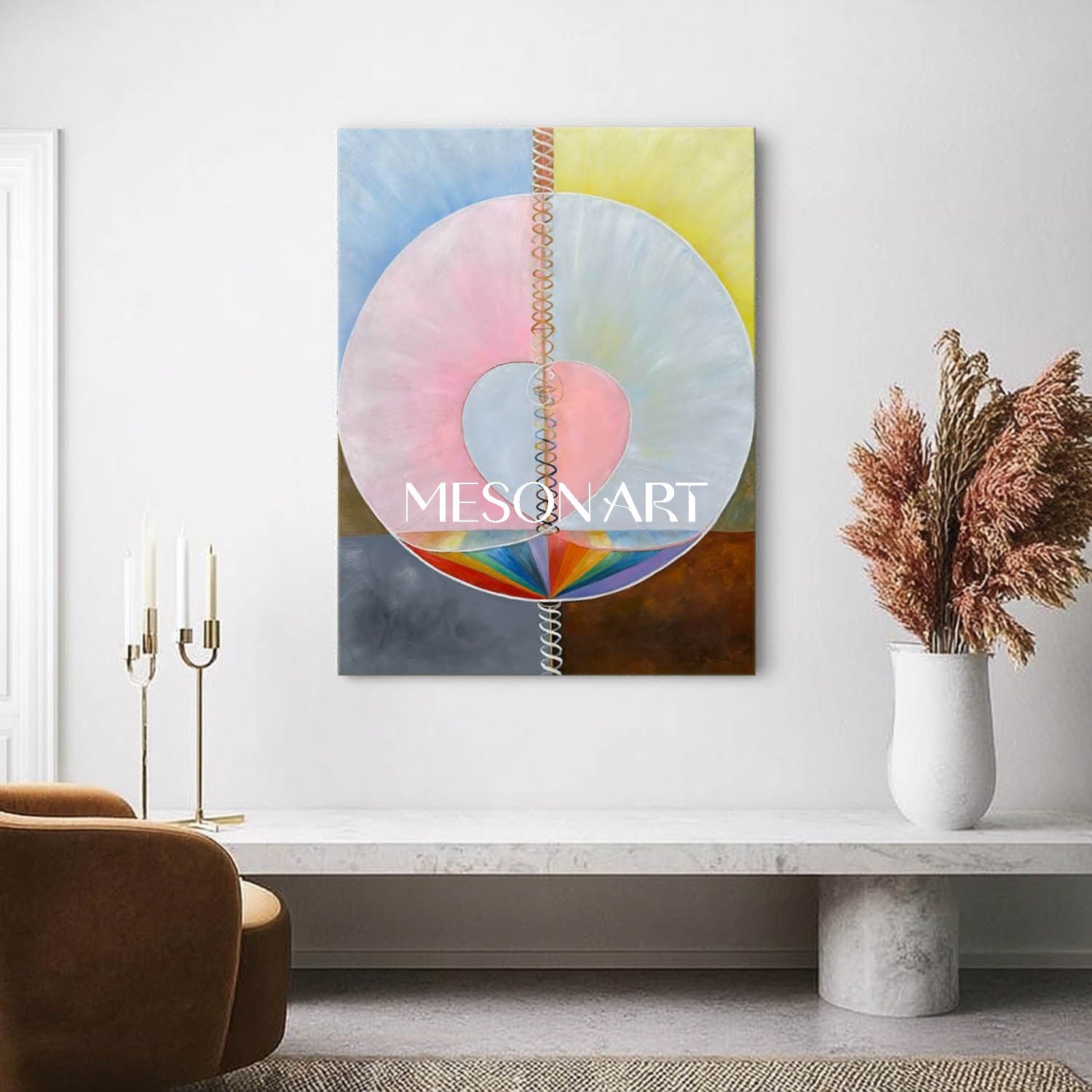 Hand-Painted Dreamy Abstract Oil Painting - Soft Pastel Geometric Wall Art