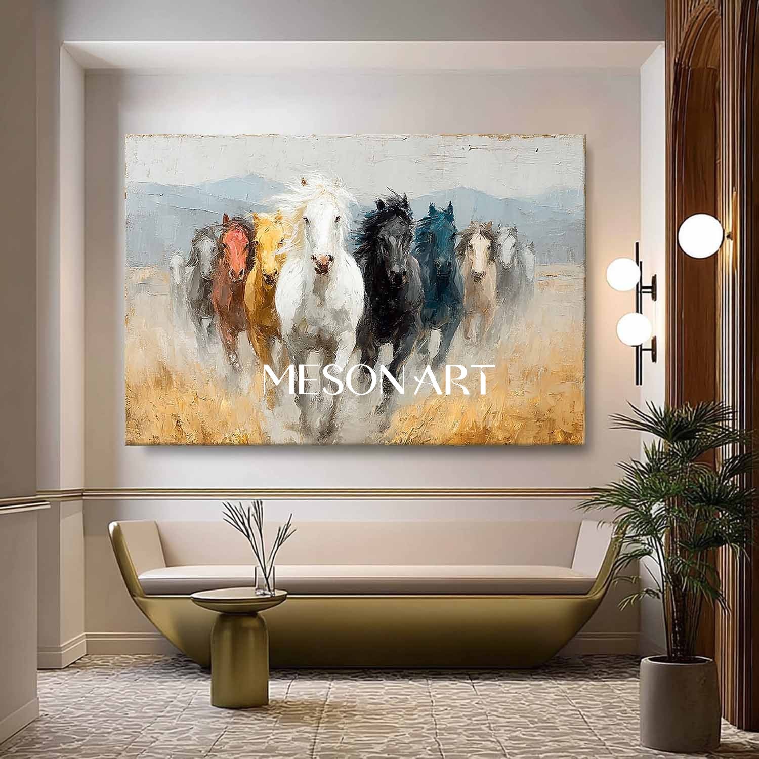 Large Nine Horses Canvas Wall Art Decor For Sale Nine Horses 3D Abstract Texture Painting