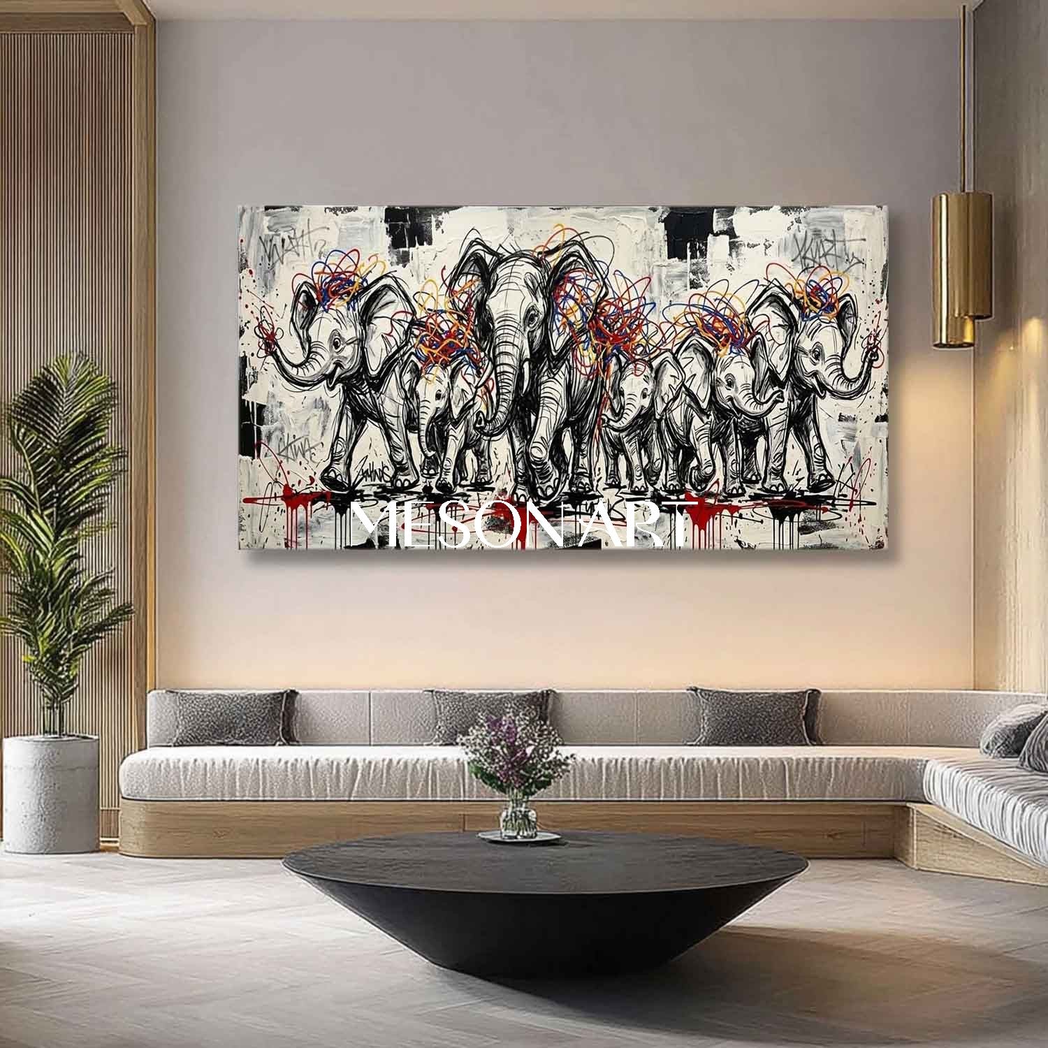 Modern Abstract Elephant Family Canvas Painting Graffiti Animal Wall Decor