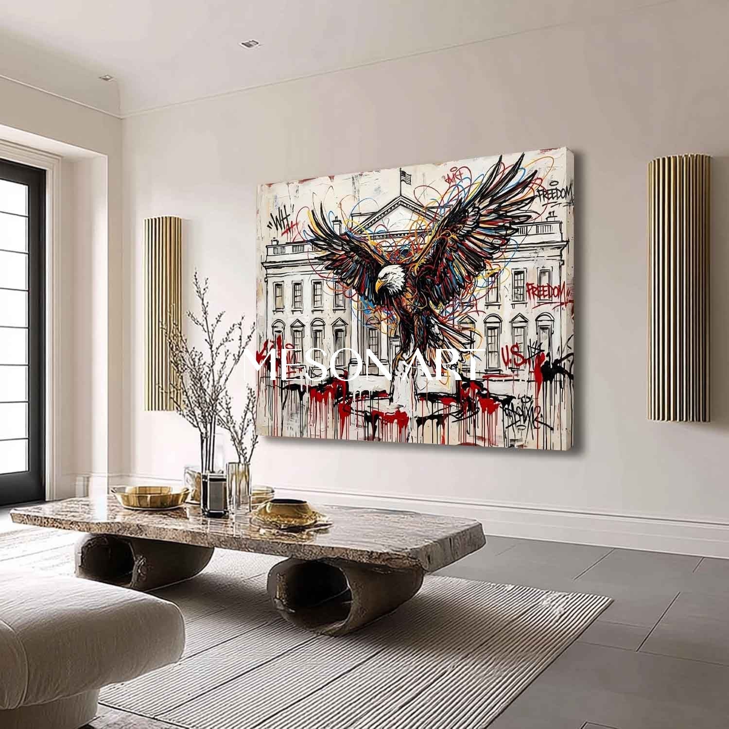 White House Bald Eagle Street Art Canvas Modern Graffiti Wall Decor Painting