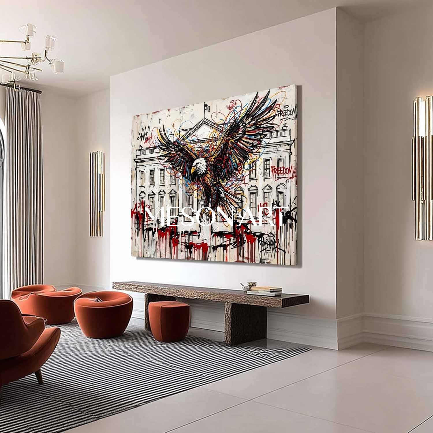 White House Bald Eagle Street Art Canvas Modern Graffiti Wall Decor Painting