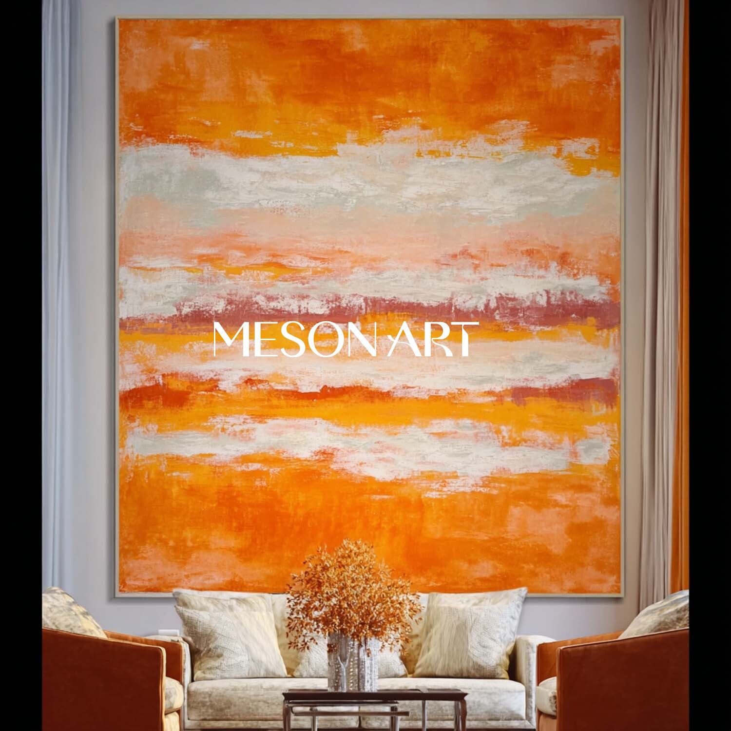 Fall Wall Art Abstract Painting with Autumn Colors for Home Decor