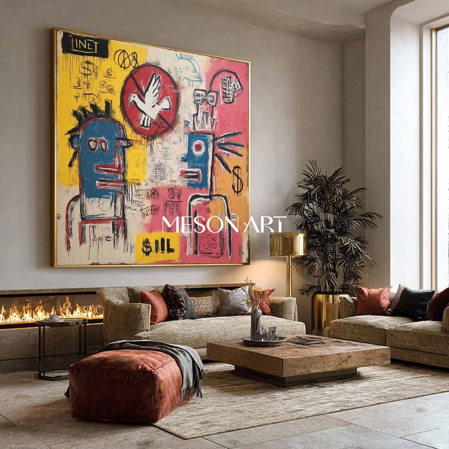 Graffiti Inspired Abstract Art Framed Painting Square Entryway Decor