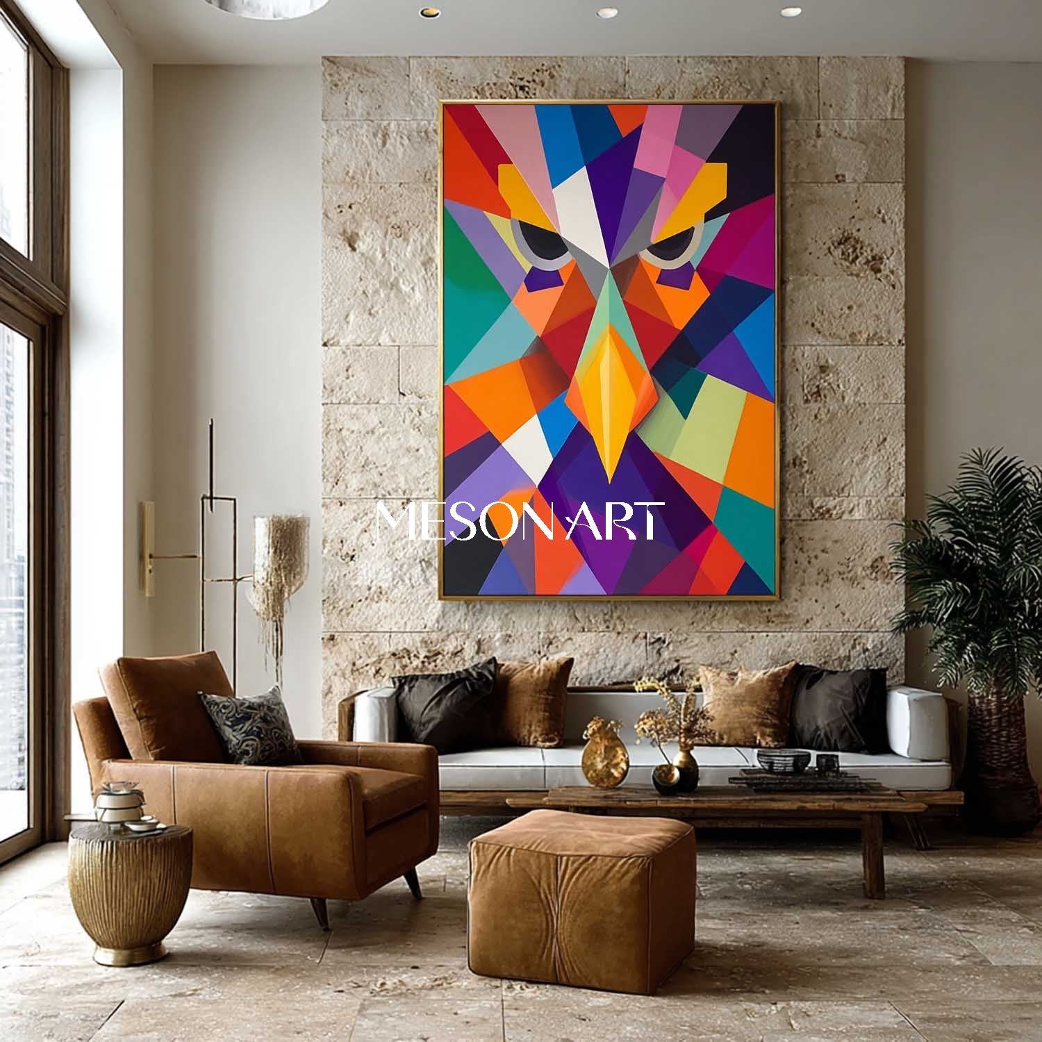 Colorful Geometric Eagle Abstract Painting Modern Wall Art for Office