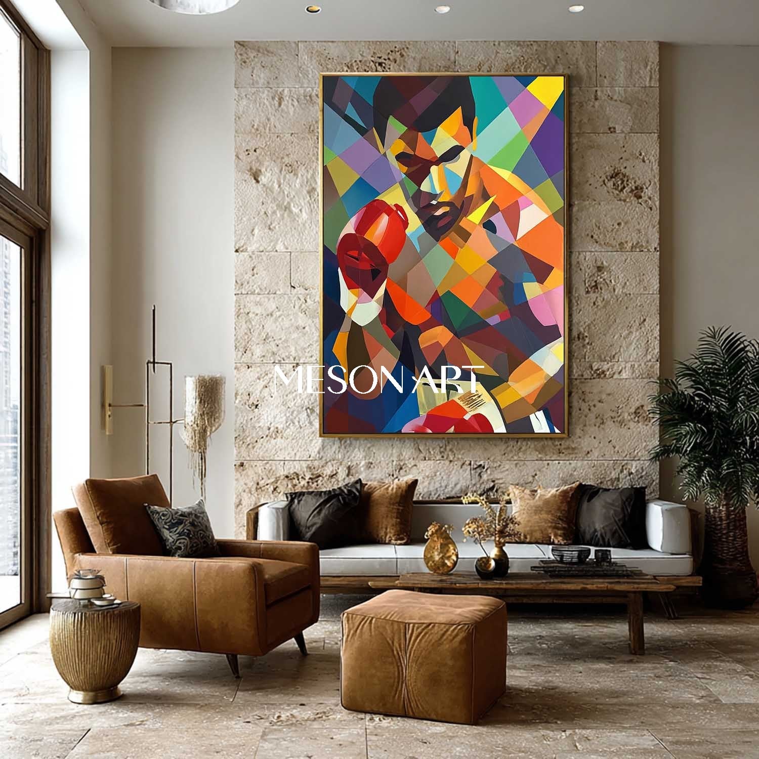 Colorful Boxer Wall Art Modern Geometric Abstract Sports Oil Painting