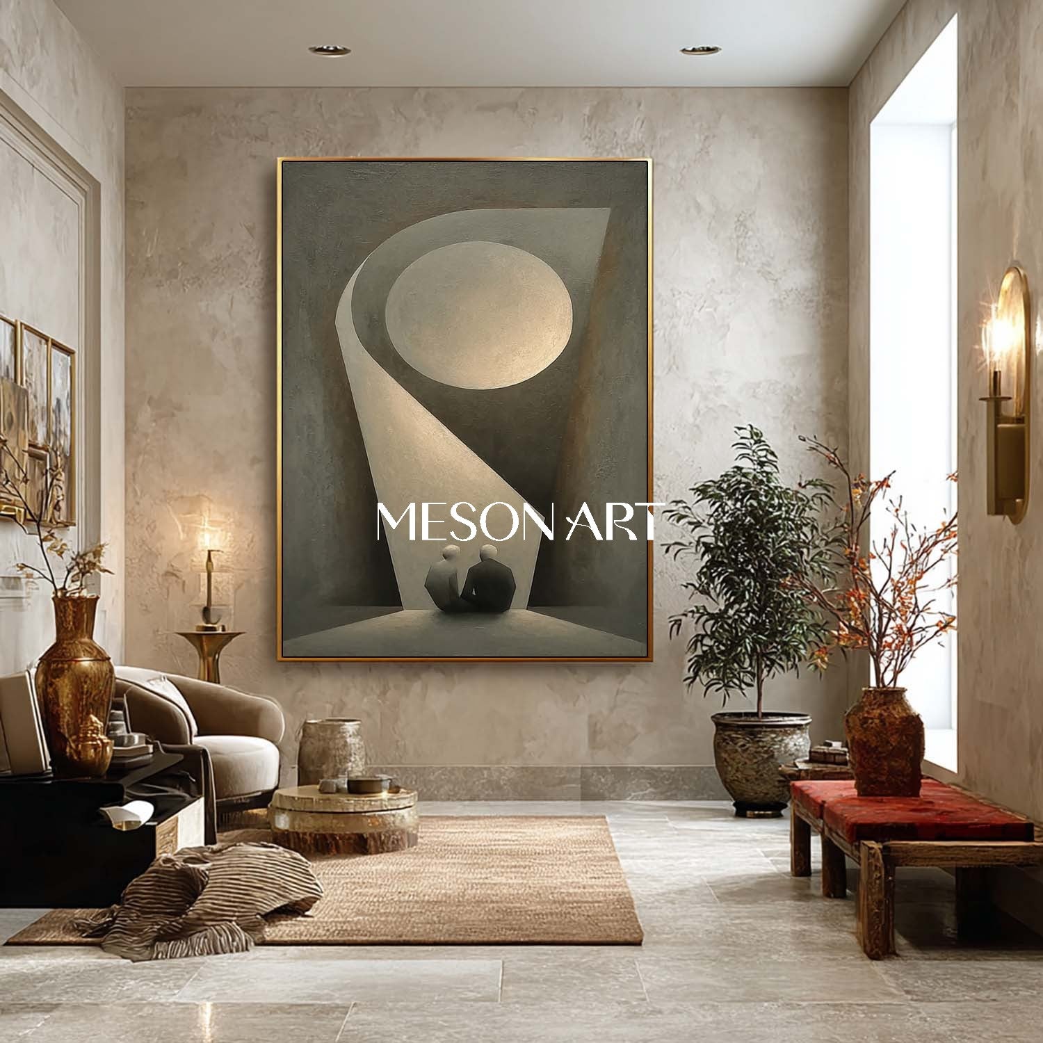 Contemporary Gray Abstract Textured Art Bedroom Wall Decor Framed Decor