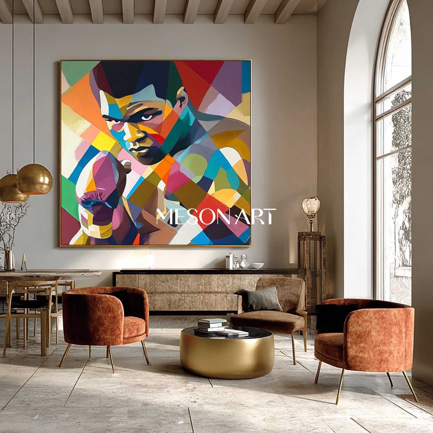 Colorful Cubist Sports Art Boxer Geometric Wall Art Abstract Painting