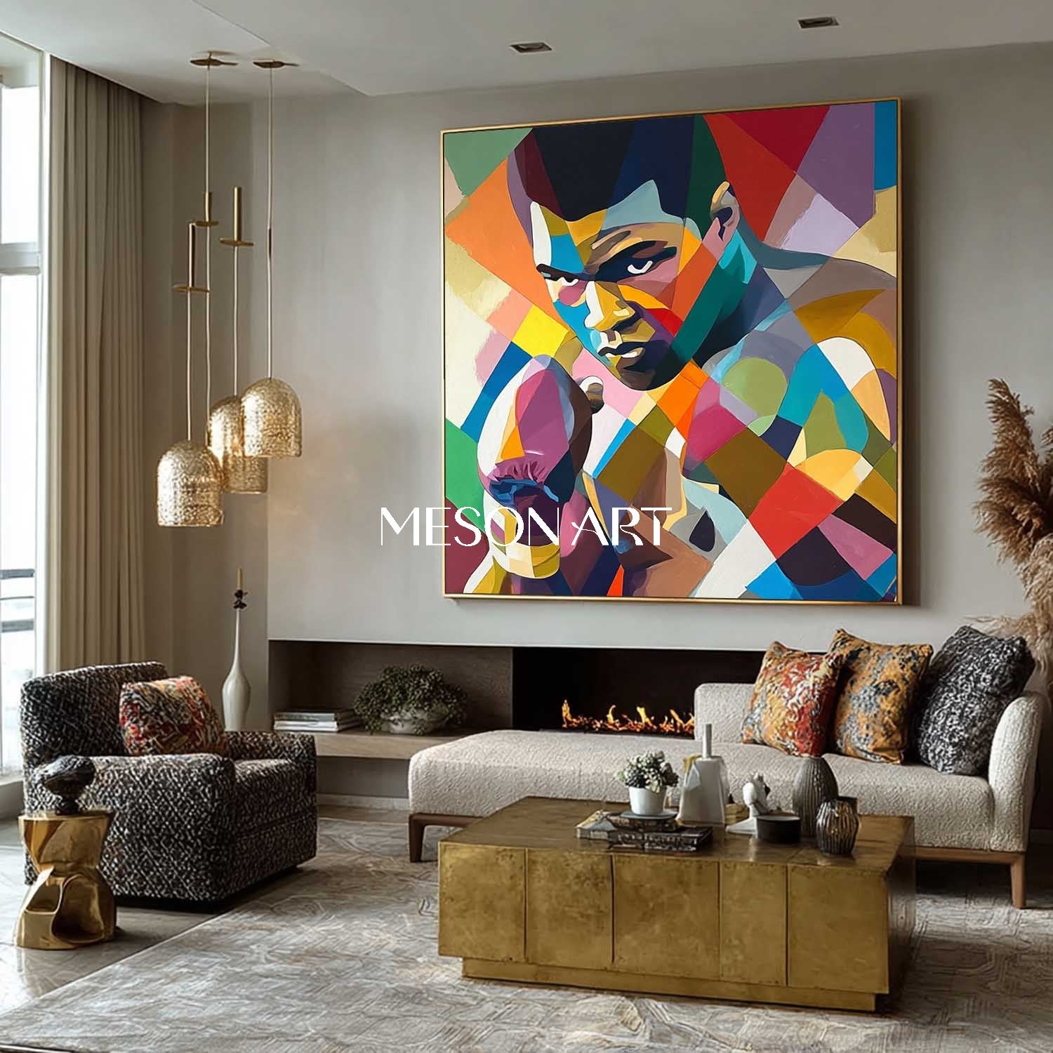 Colorful Cubist Sports Art Boxer Geometric Wall Art Abstract Painting