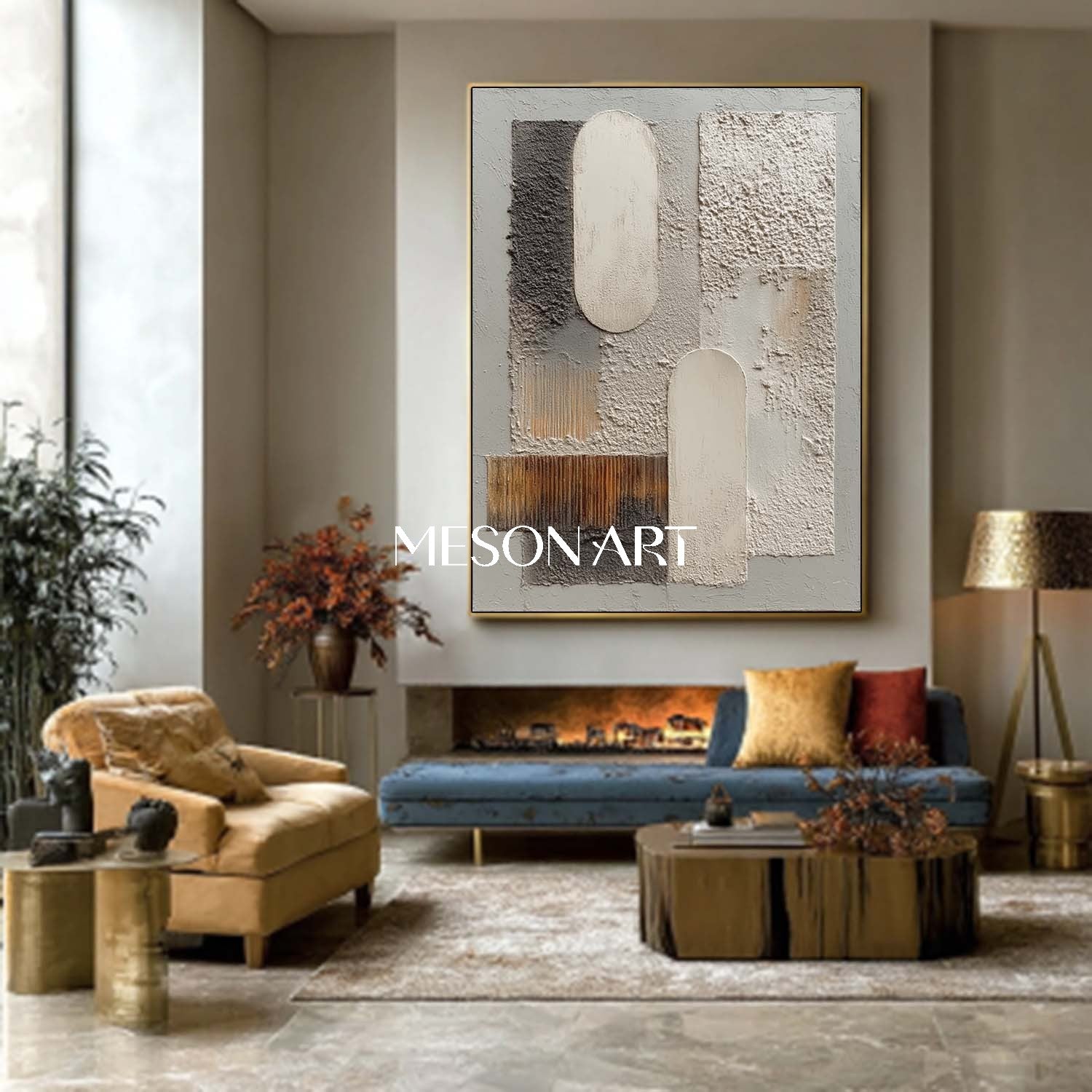 Large Contemporary Wabi-Sabi Original Textured Canvas Bedroom On Sale