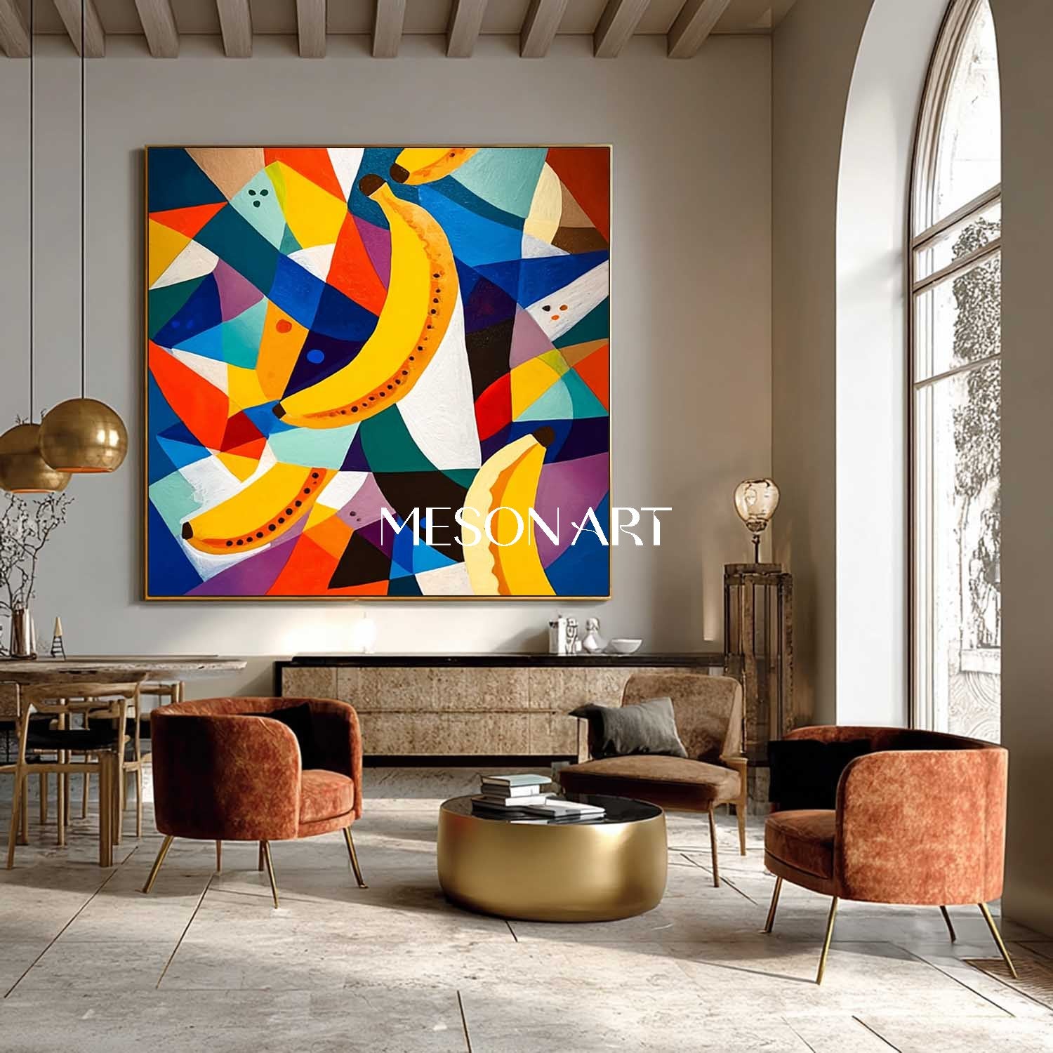 Modern Abstract Banana Painting Colorful Geometric Canvas Art Kitchen