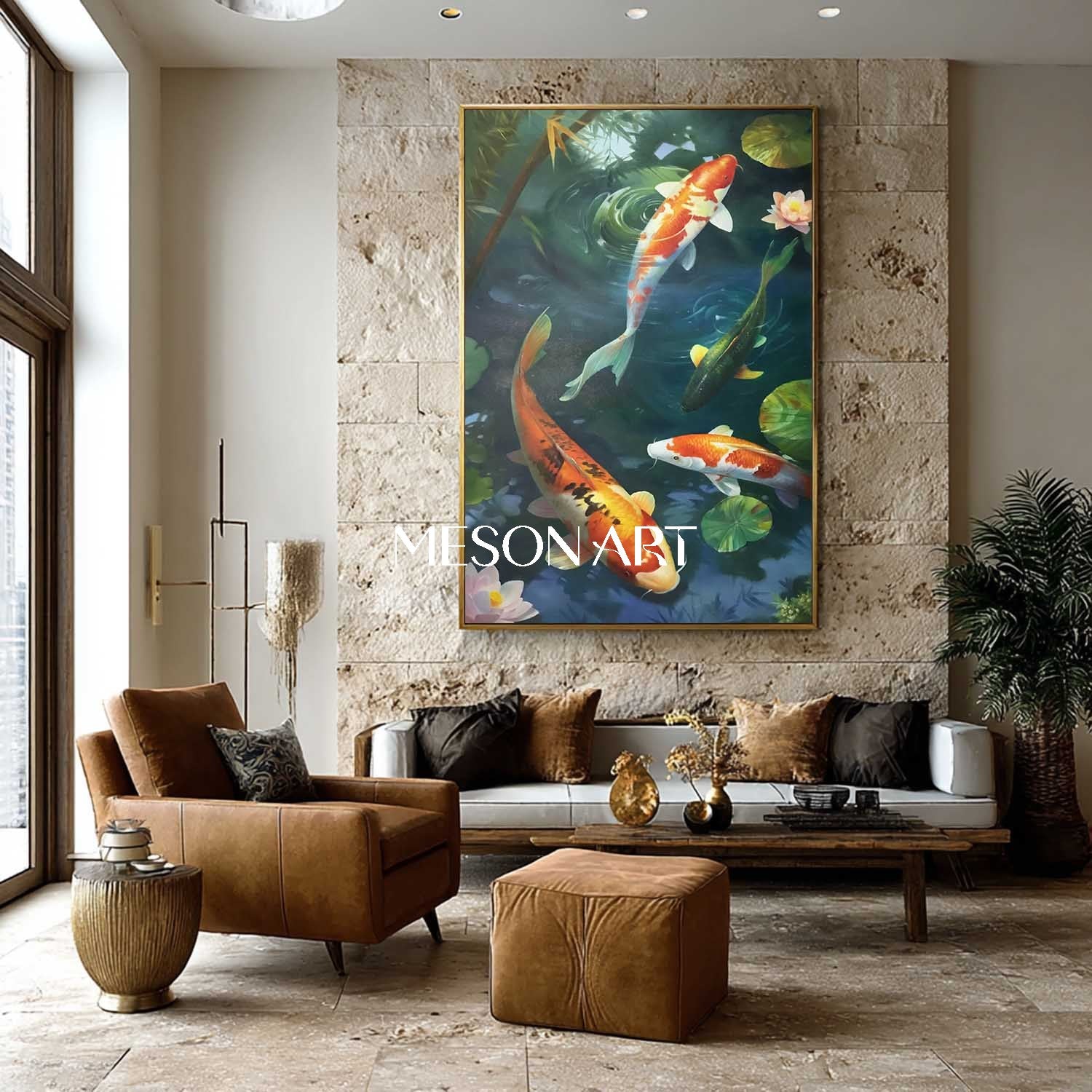 Multi Koi Fish Art Feng Shui Painting of Luck Hand-Painted Wall Decor