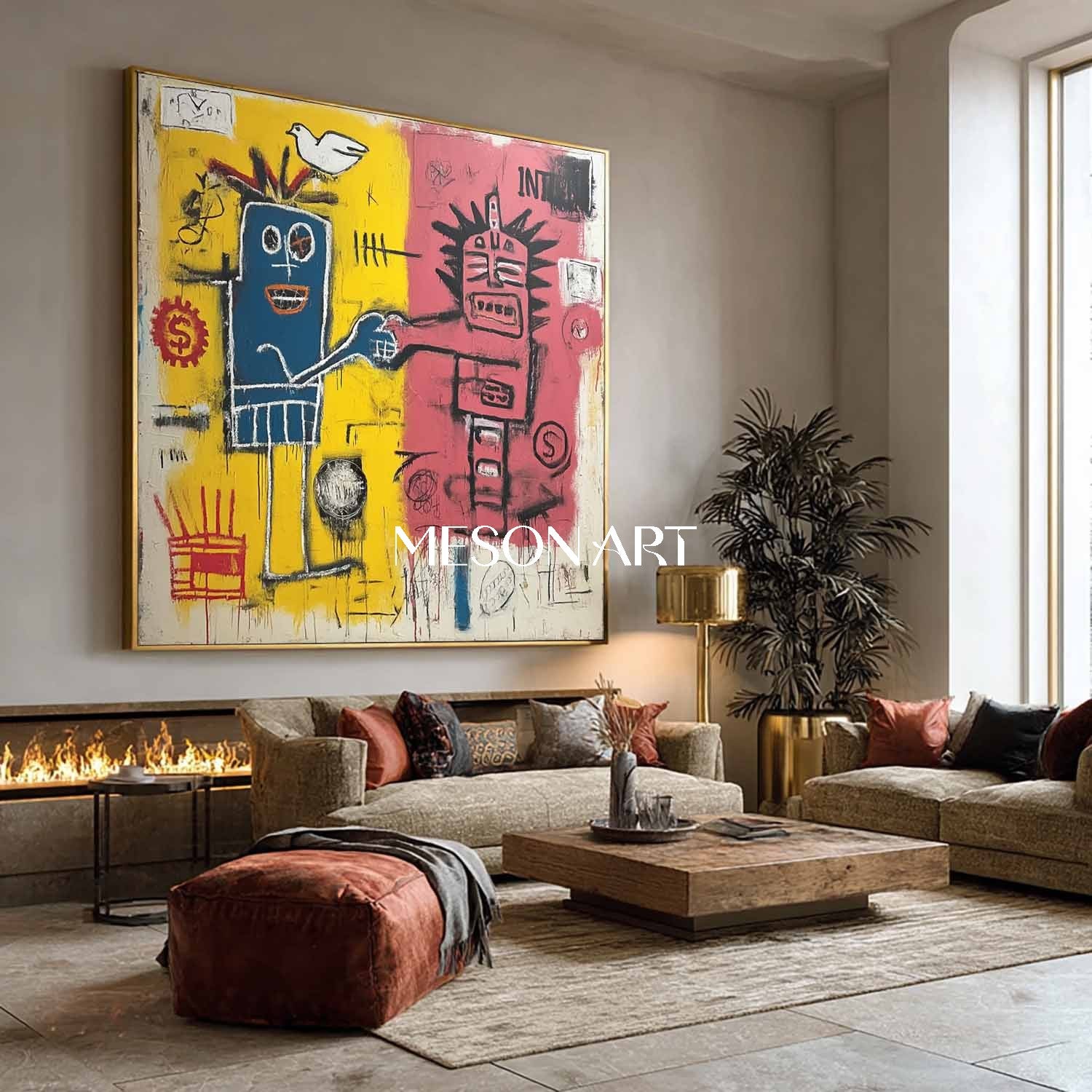 Abstract Graffiti Modern Basquiat Style Textured Canvas Art Entryway