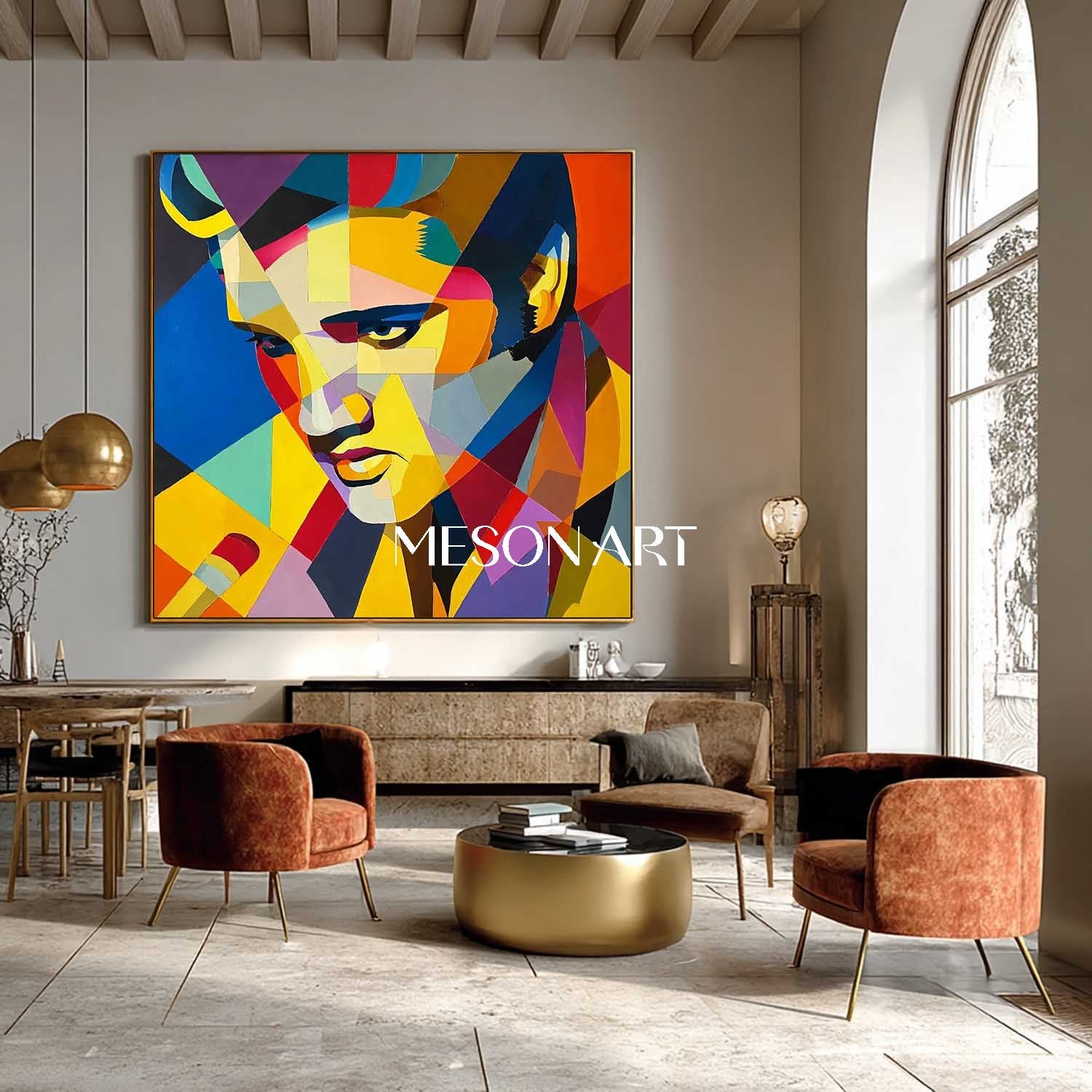 Colorful Geometric Portrait Wall Art Modern Abstract Canvas Painting