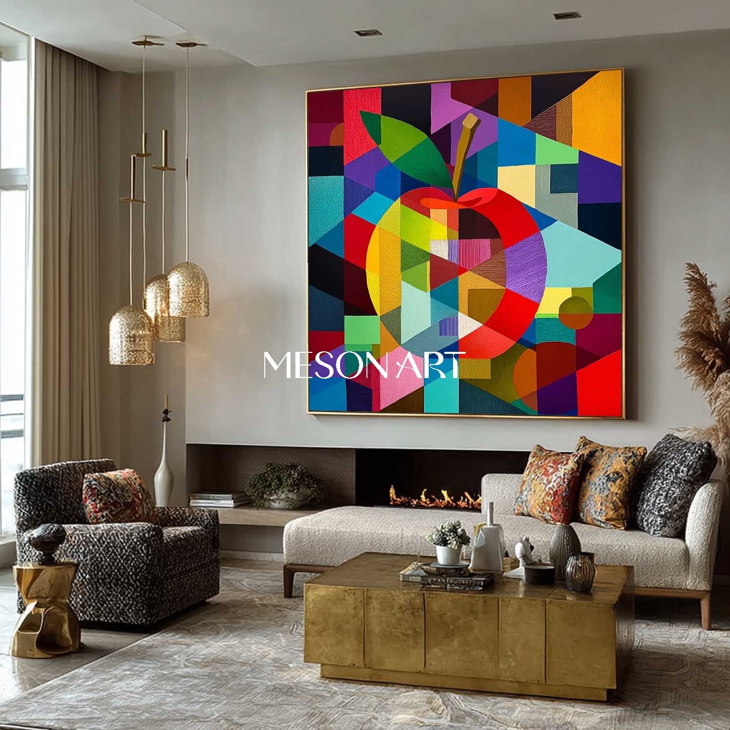 Colorful Geometric Apple Wall Art Modern Abstract Pop Canvas Painting