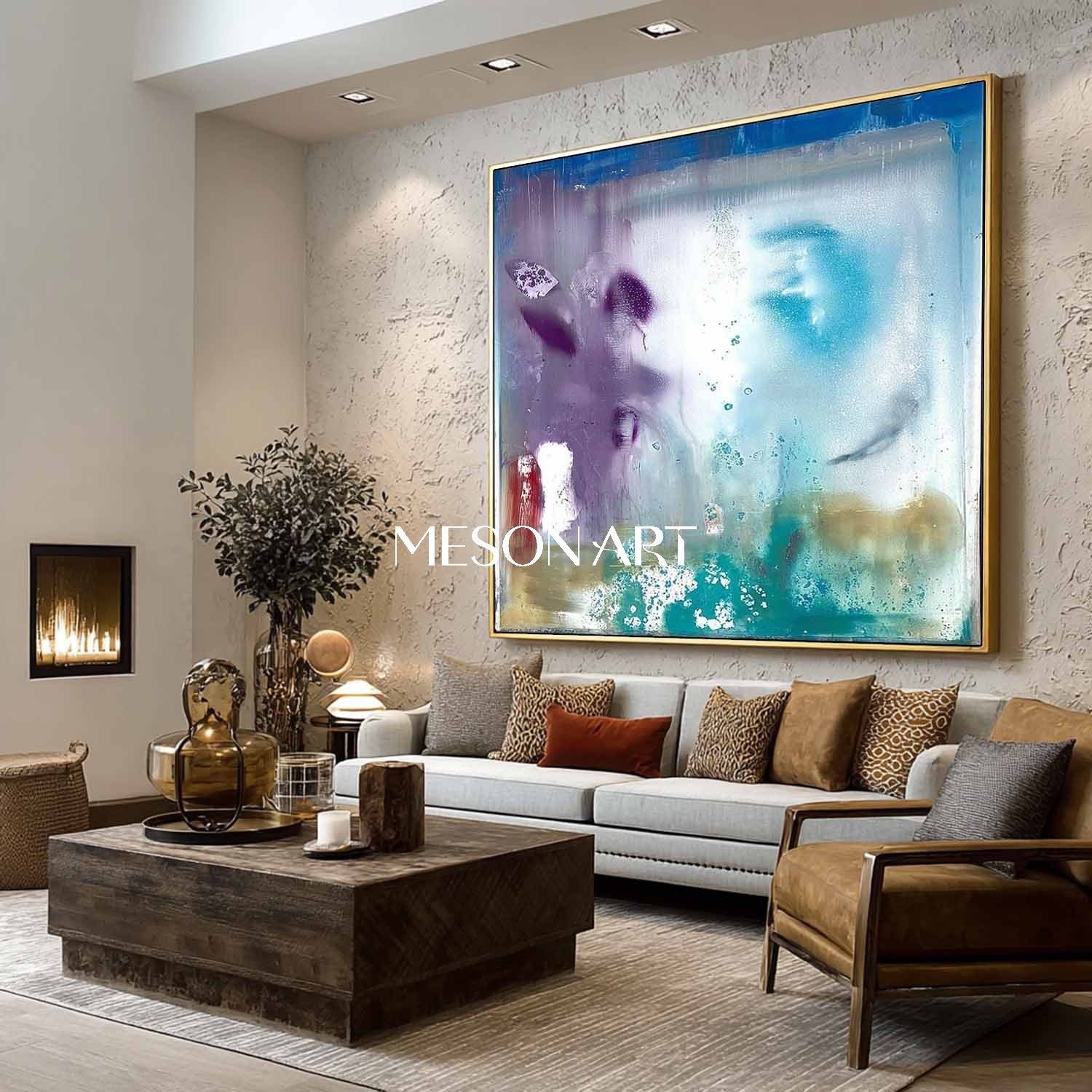 Light Blue Abstract Wall Art for Entryway Modern Canvas Art Wall Decor