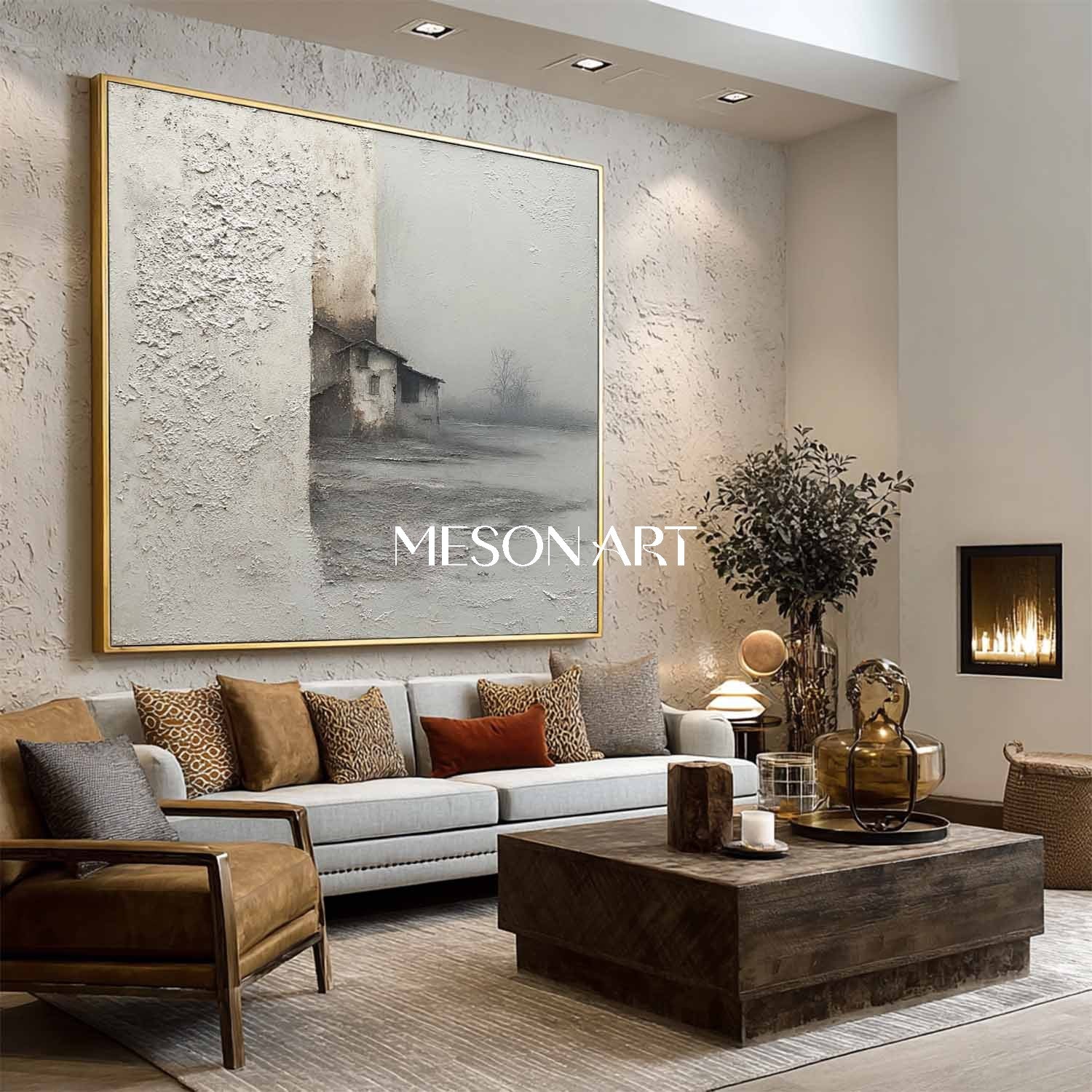 Gray Minimalist Landscape Painting For Sale Wabi-Sabi Art Wall Decor