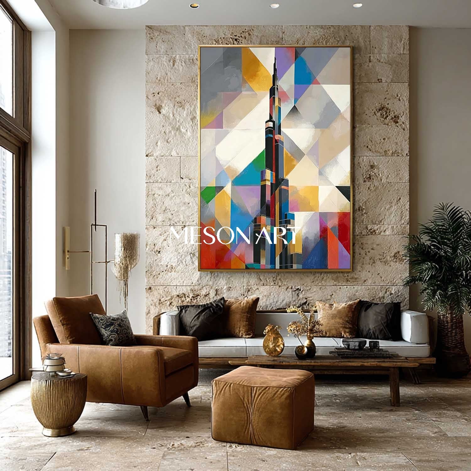 Colorful Geometric Abstract Cityscape Painting Modern Architecture Art