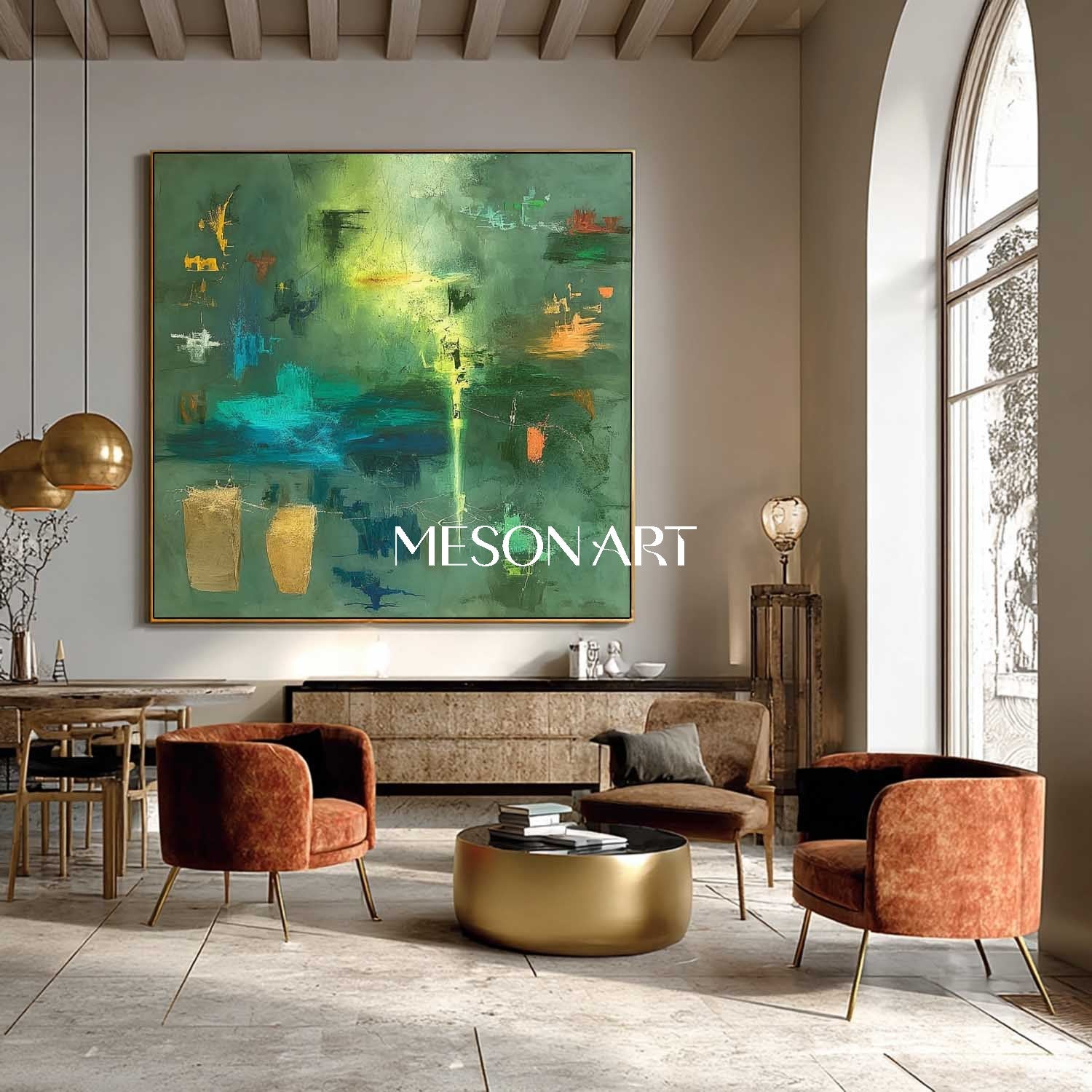 Large Green Abstract Rainforest Painting Vibrant Canvas Entryway