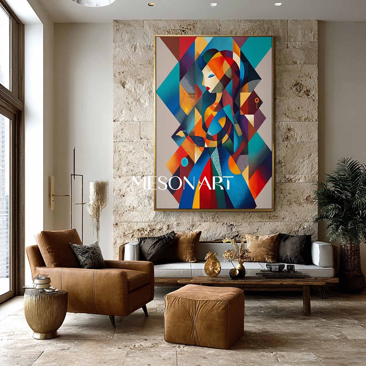 Colorful Abstract Portrait Canvas Geometric Woman Wall Art Enterway