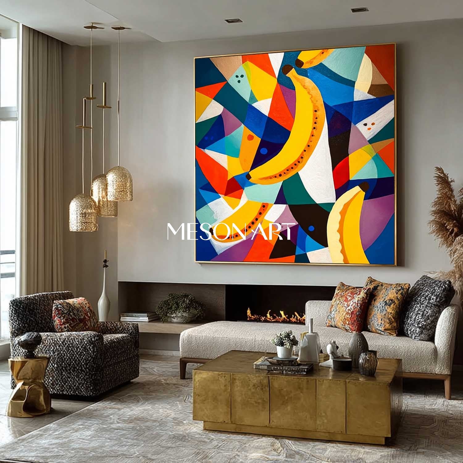 Modern Abstract Banana Painting Colorful Geometric Canvas Art Kitchen