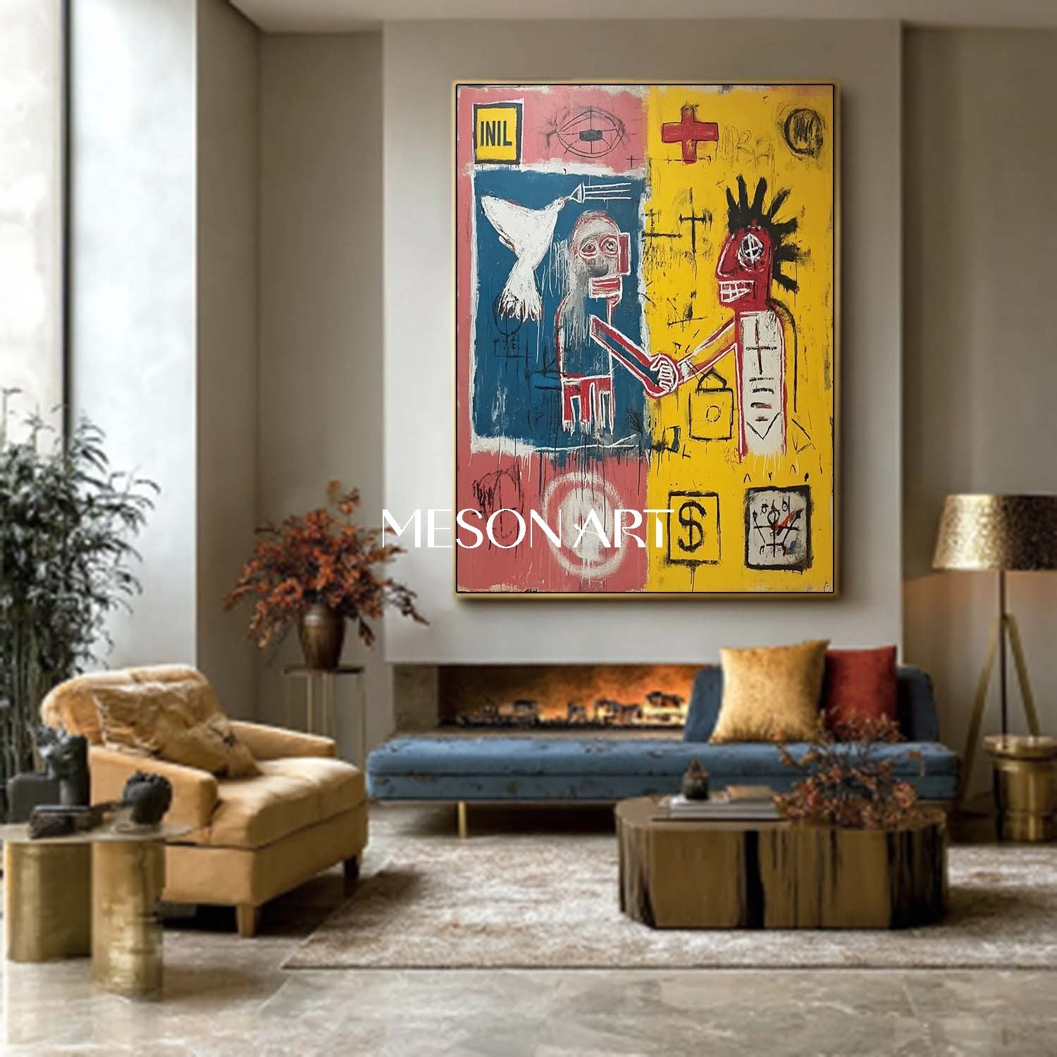 Original Neo Expressionist Art Canvas Bold Symbols Basquiat Inspired