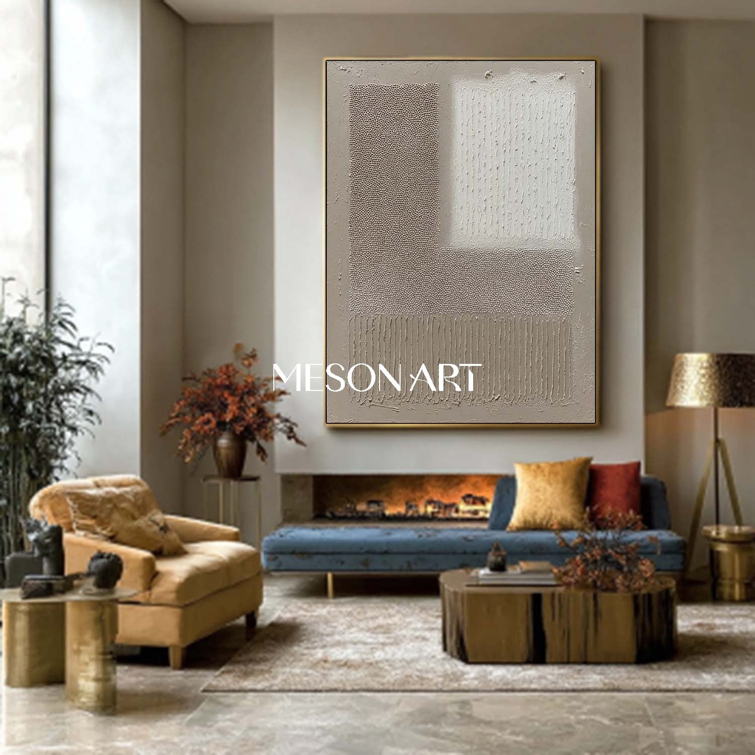 Wabi-Sabi Minimalist Wall Art Neutral Gray Framed Canvas Dinning Room