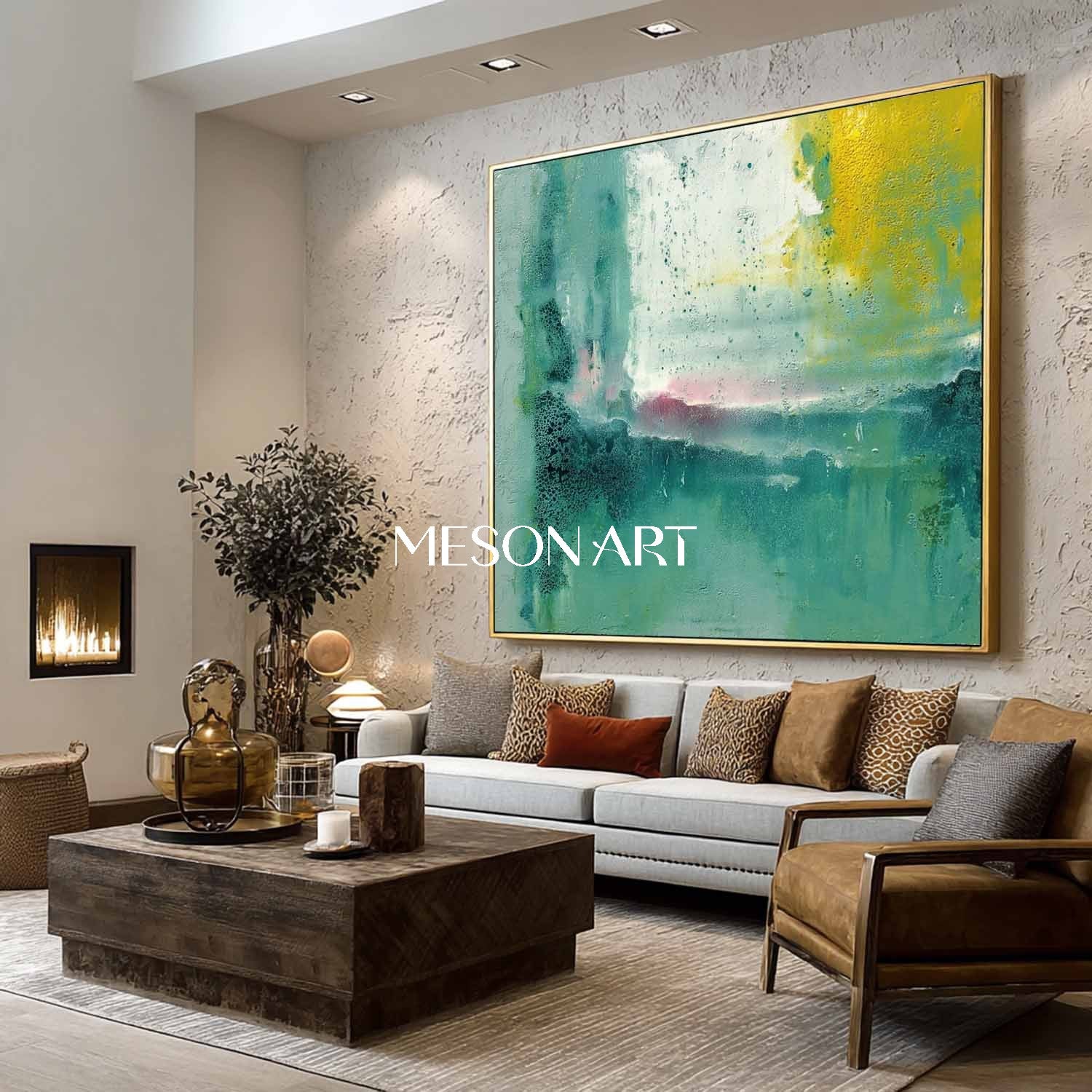 Abstract Light Green Canvas Art for Living Room Wall Décor Green Wall Art for Home
