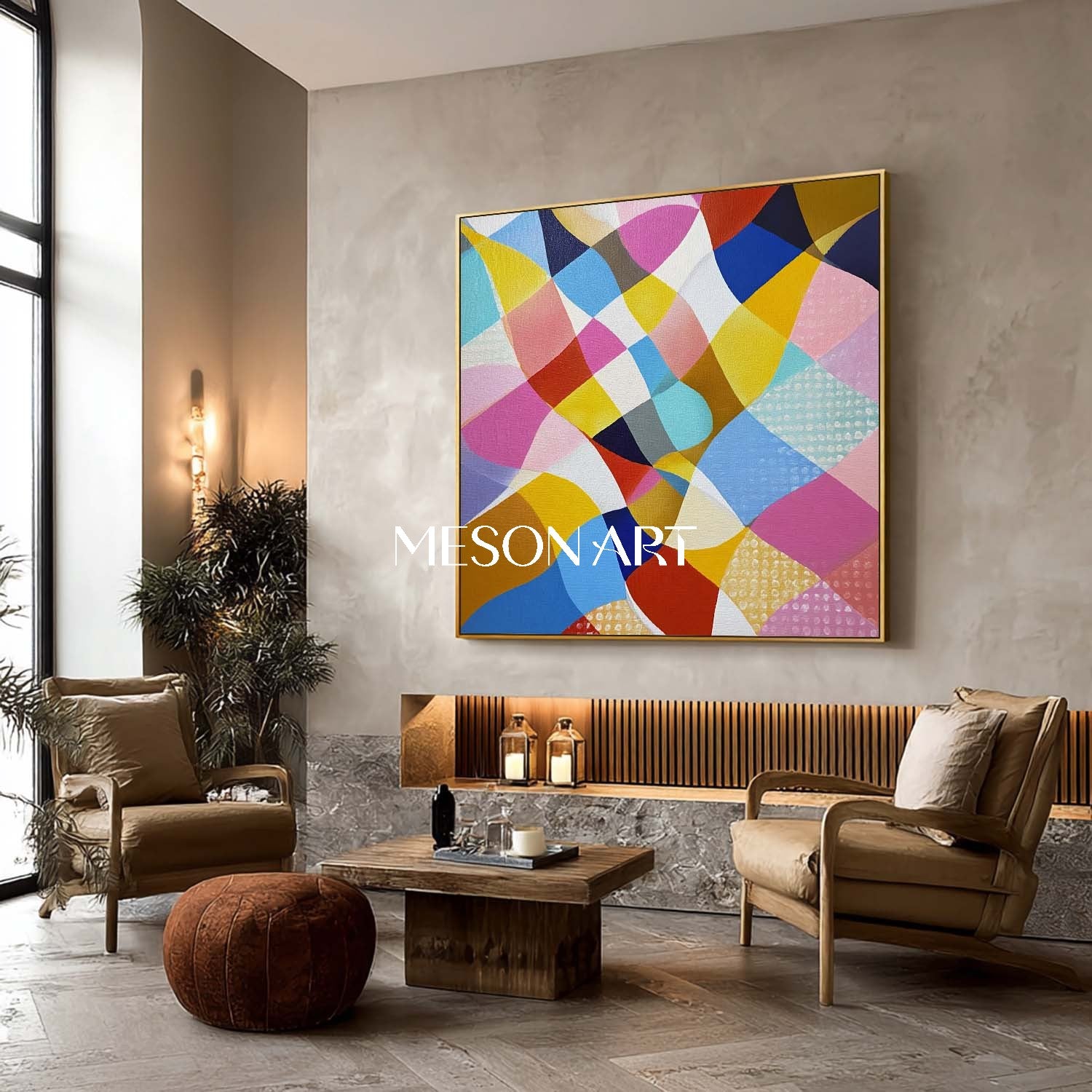 Colorful Geometric Abstract Wall Art Modern MidCentury Canvas Painting