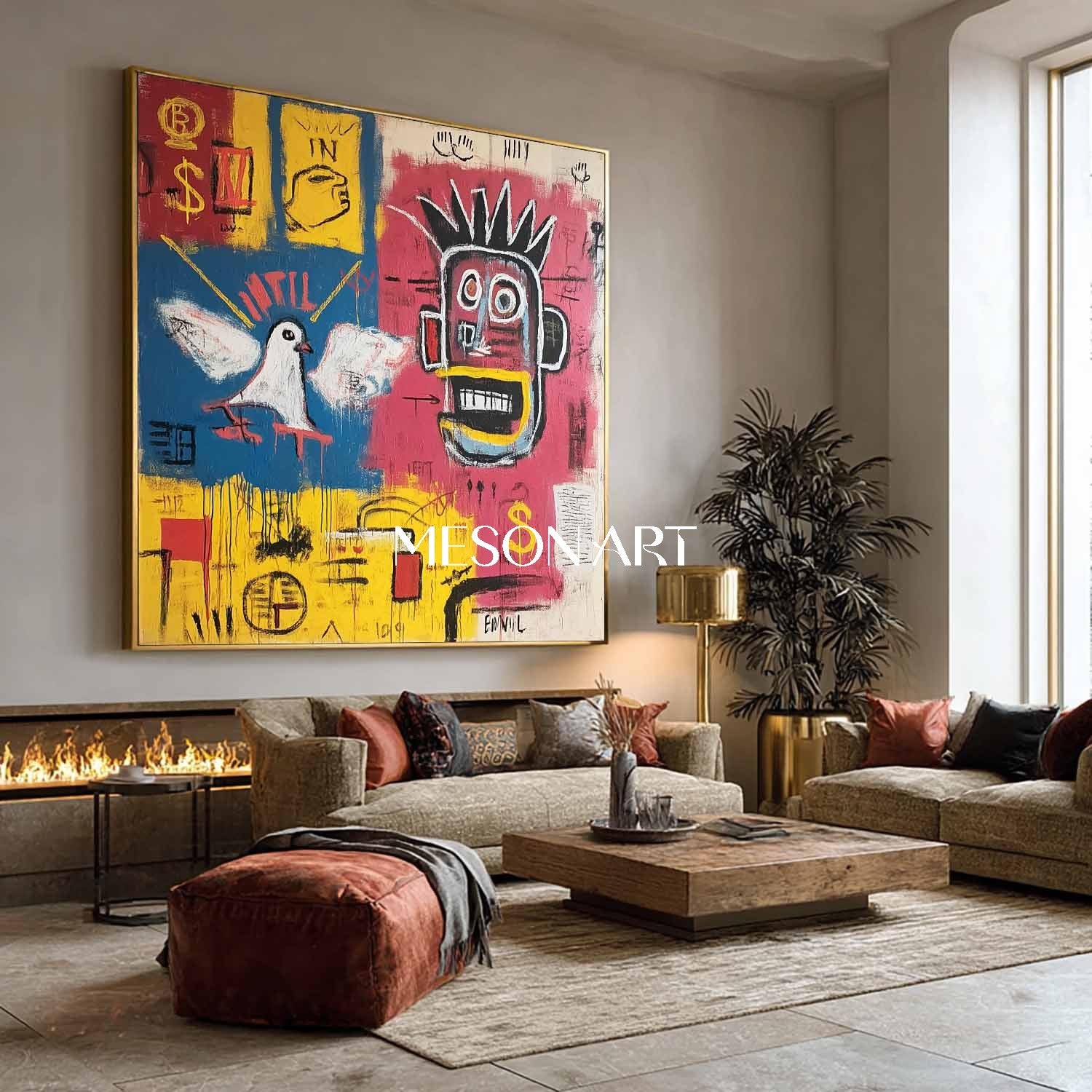 Abstract Street Art Painting Basquiat Inspired Raw & Edgy Living Room