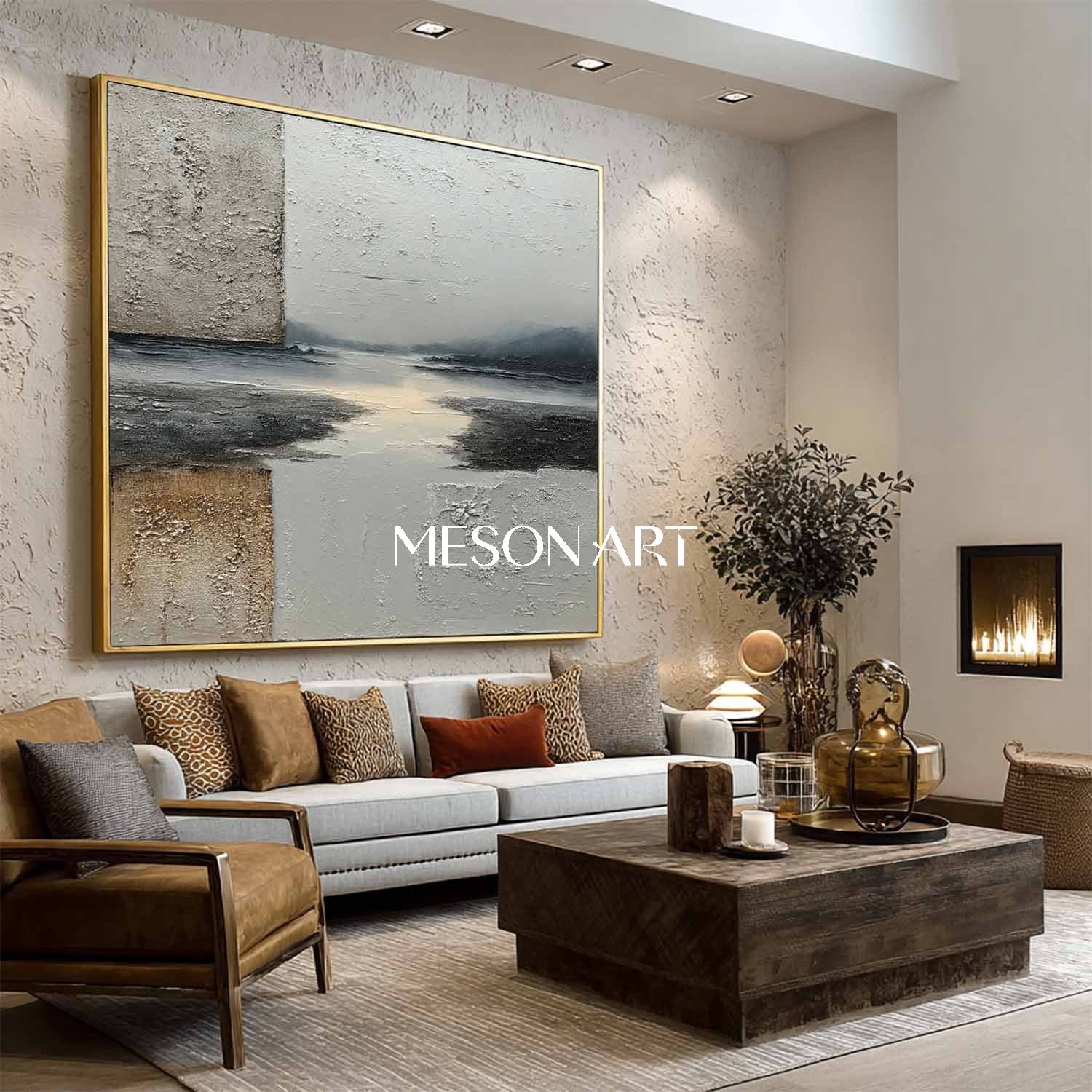 3D Gray Abstract Landscape Art Canvas On Sale Minimalist Wall Painting