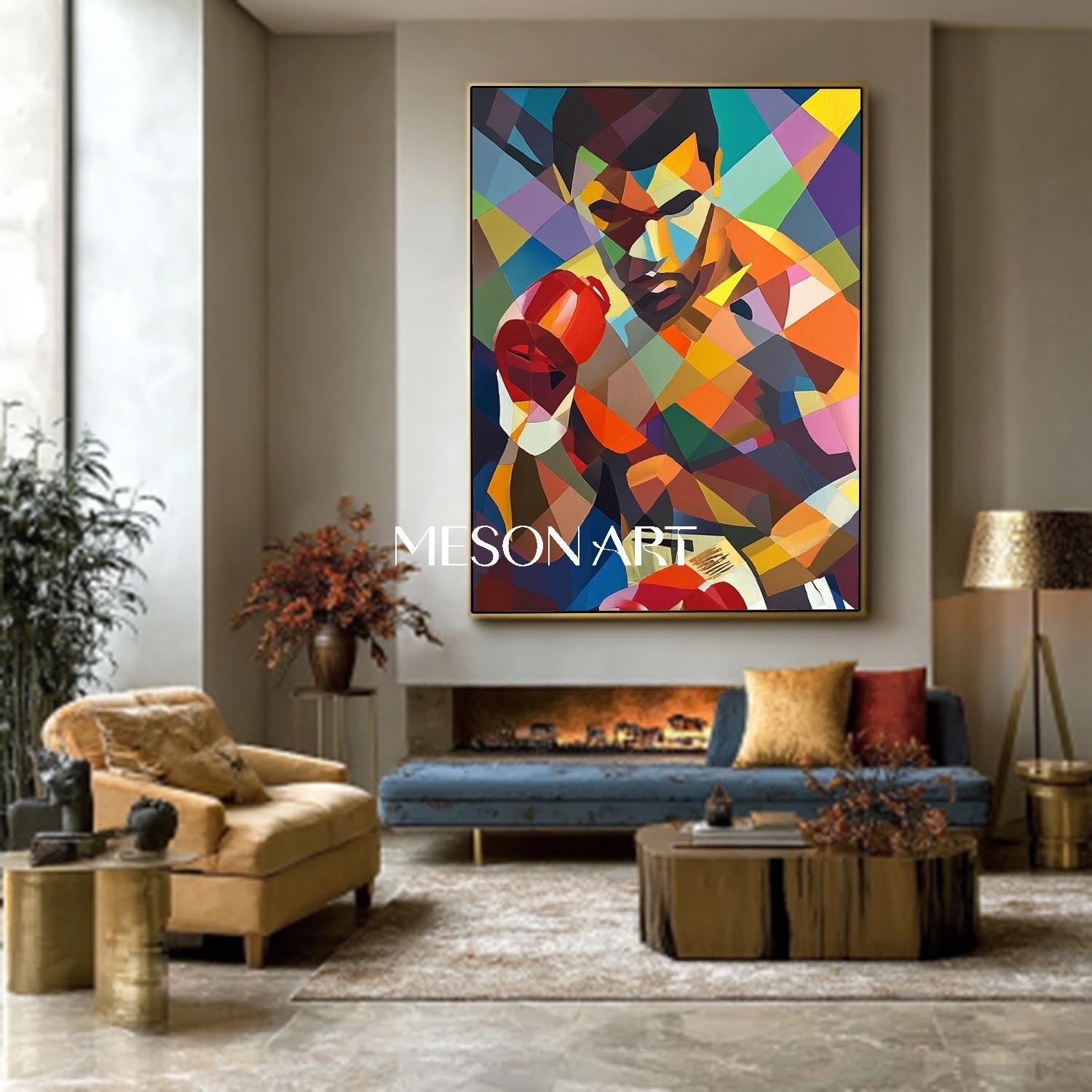 Colorful Boxer Wall Art Modern Geometric Abstract Sports Oil Painting