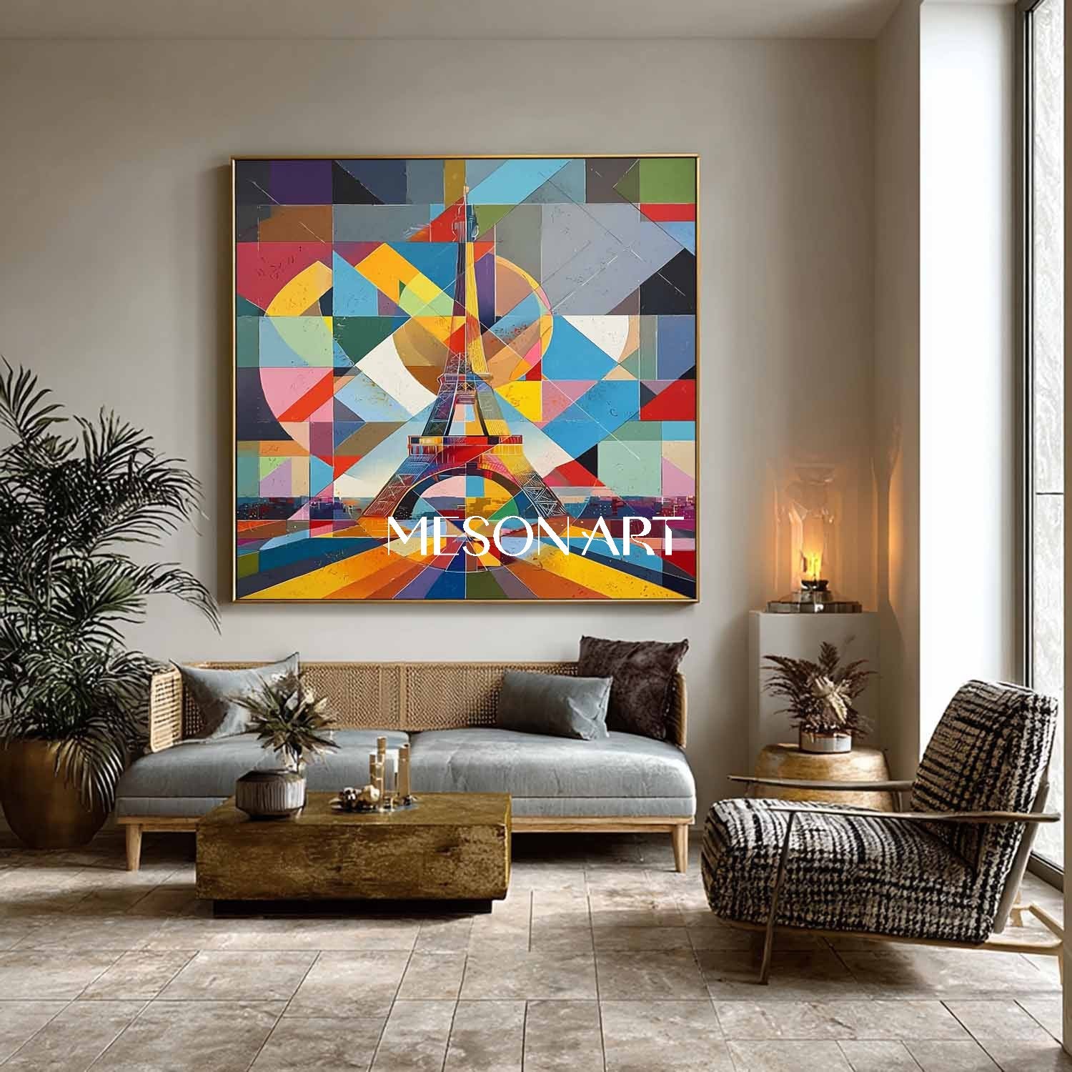 Colorful Eiffel Tower Wall Art Modern Geometric Abstract Oil Painting