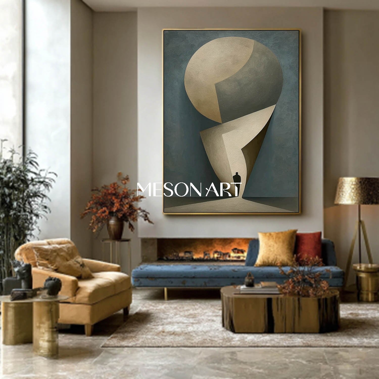 Contemporary Luxury Olive Gray Original Canvas Art Vertical Bedroom