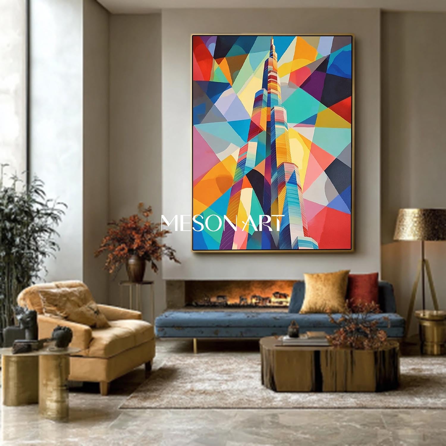 Modern Abstract Building Painting Colorful Urban Wall Art Canvas Decor