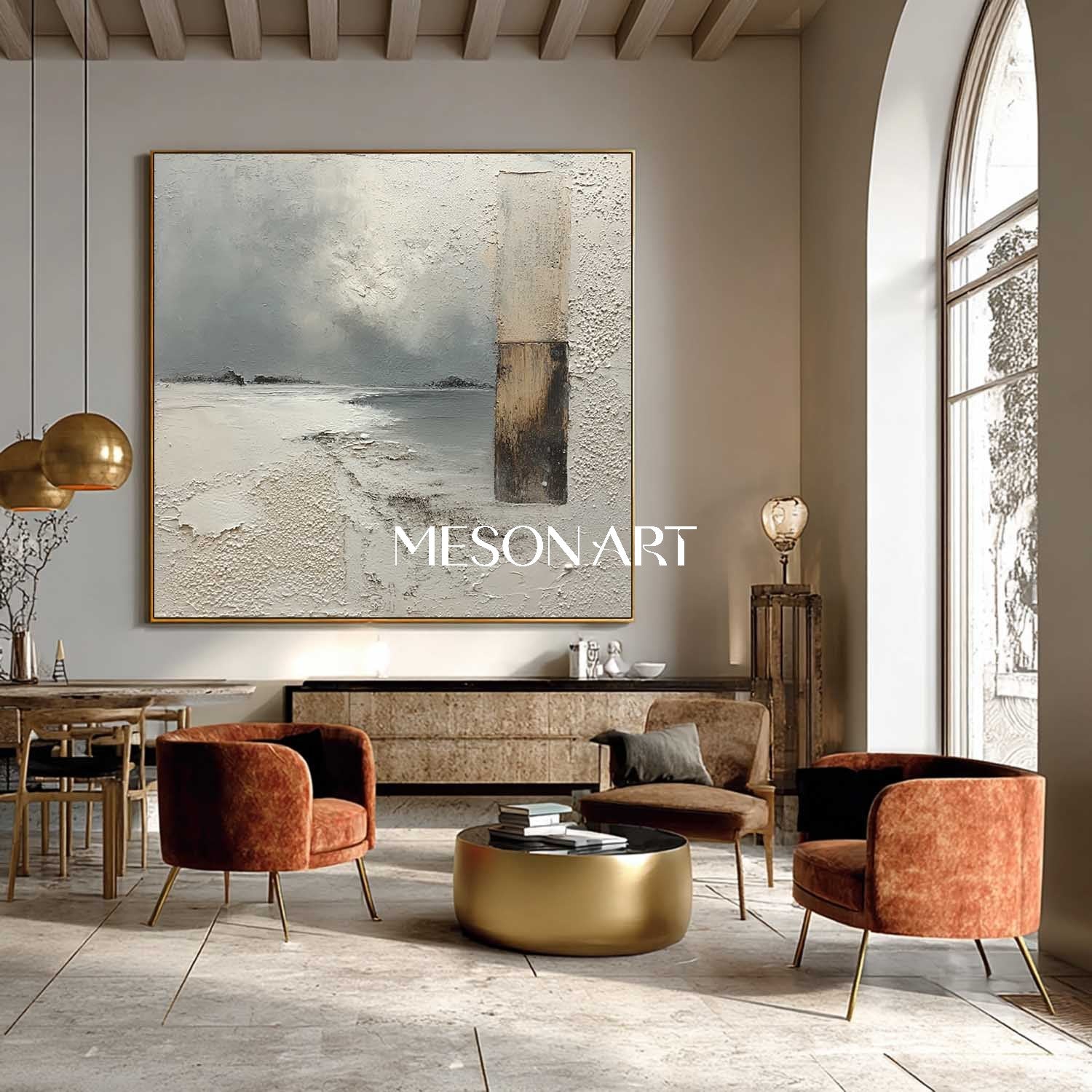 Gray Minimalist Textured Painting Wabi-Sabi Wall Art Interior Design