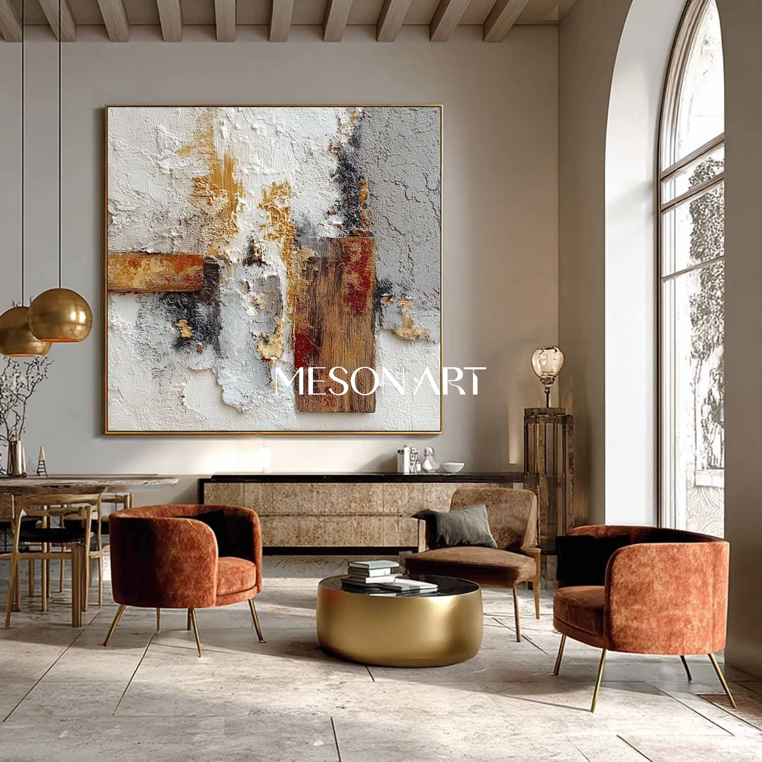 Modern Plaster Texture Square Abstract Painting Wall Art Entryway