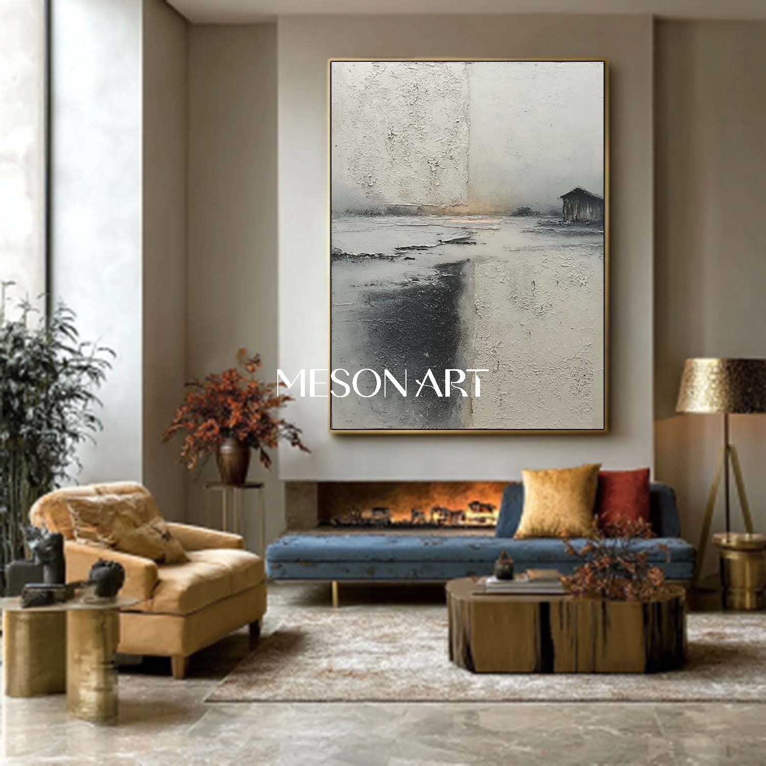 3D Large Gray Minimalist Landscape Painting Abstract Texture Wall Art
