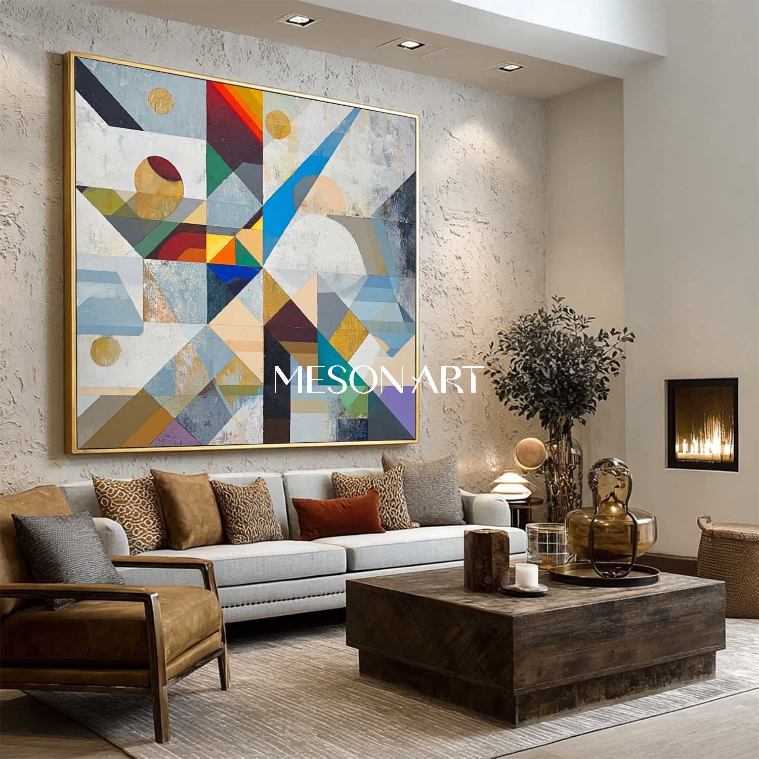 Bauhaus Geometric Abstract Wall Art Neutral Color Cubist Painting