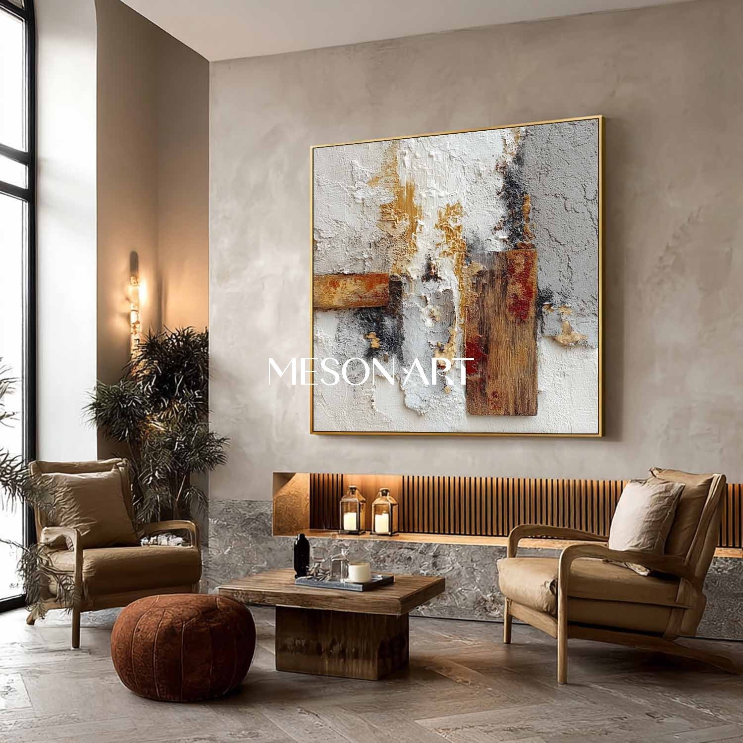 Modern Plaster Texture Square Abstract Painting Wall Art Entryway