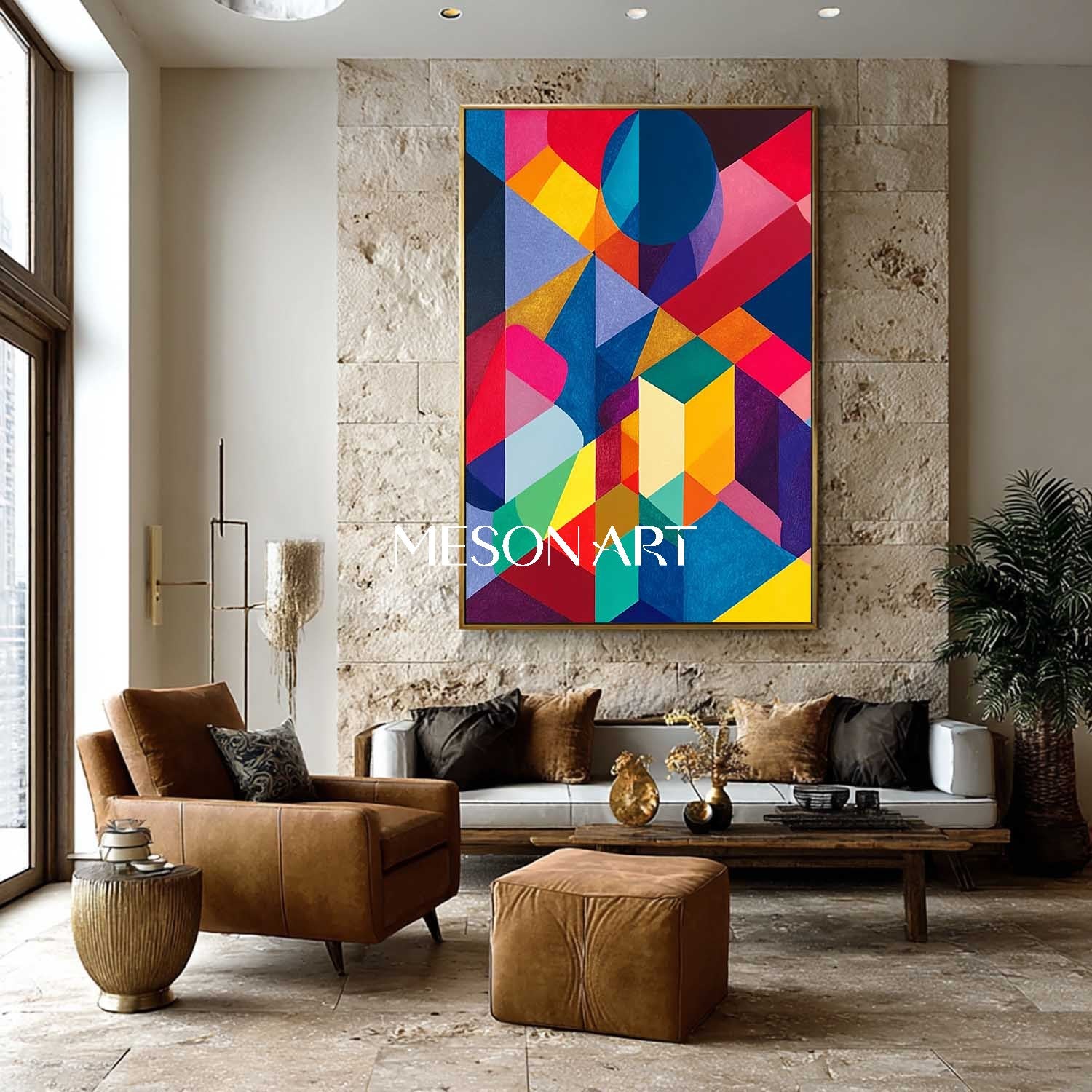 Bold Geometric Abstract Painting Modern Colorful Art Canvas Bathroom