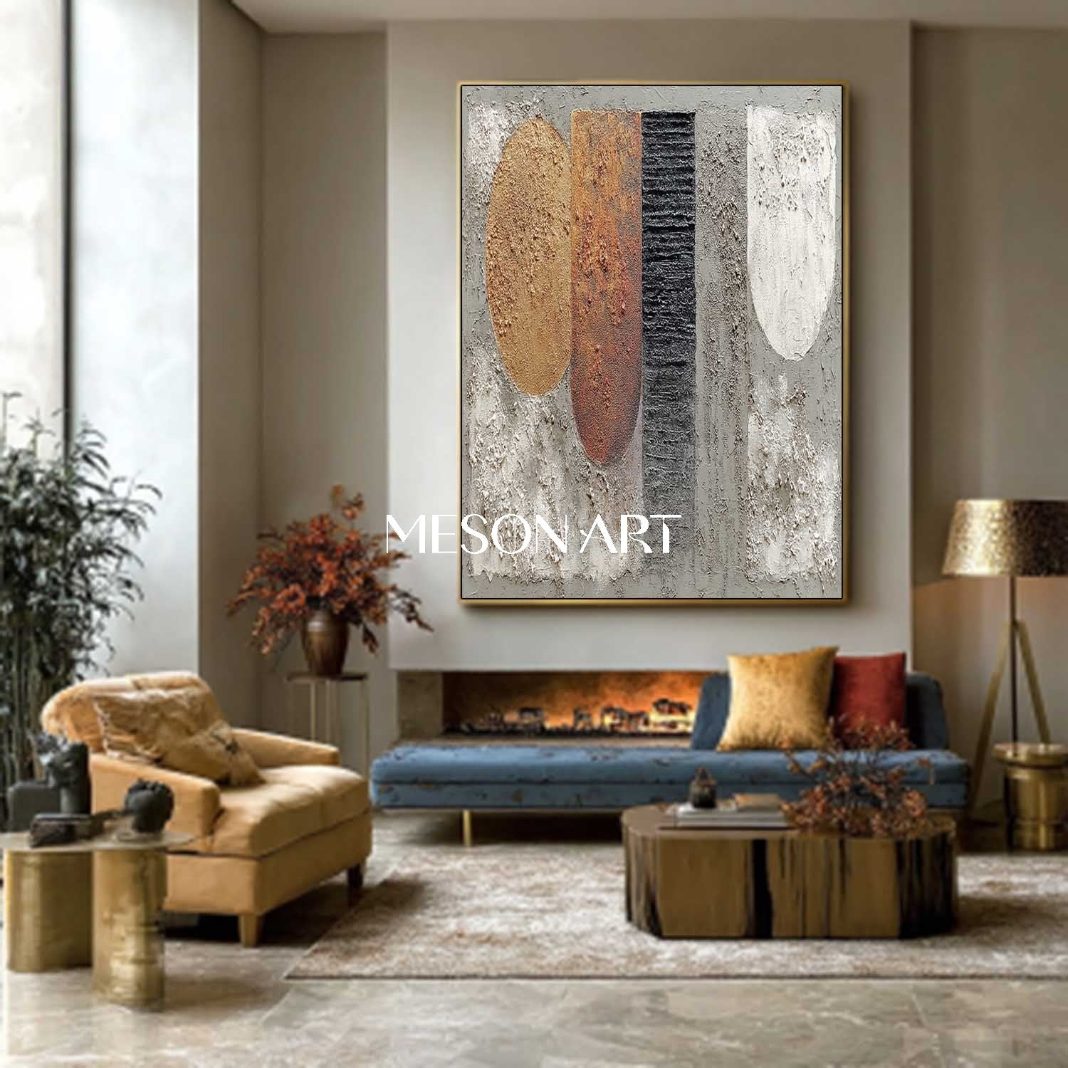 Color Block Wabi-Sabi Textured Geometric Abstract Canvas Art