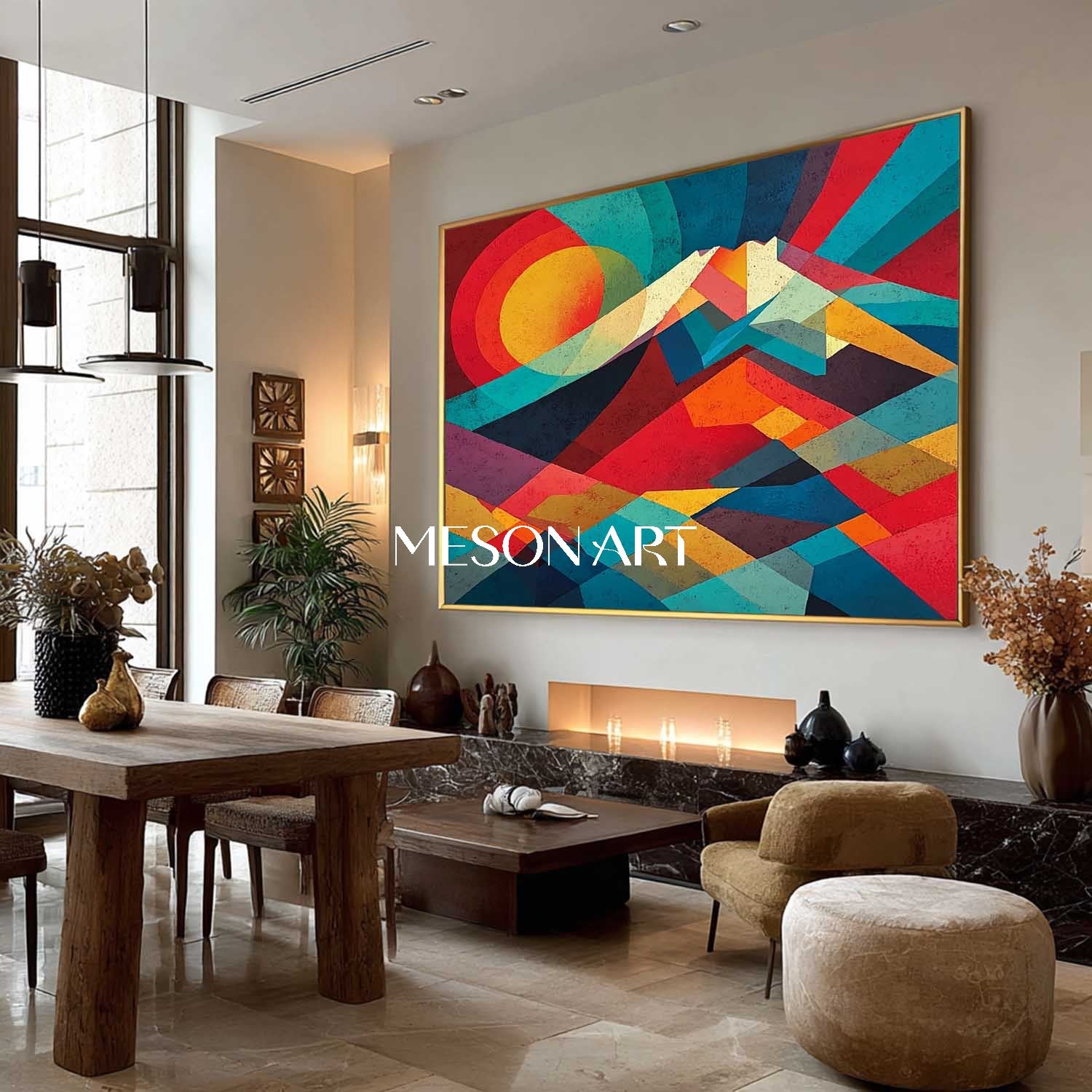 Geometric Abstract Landscape Painting Modern Mountain Art Living Room