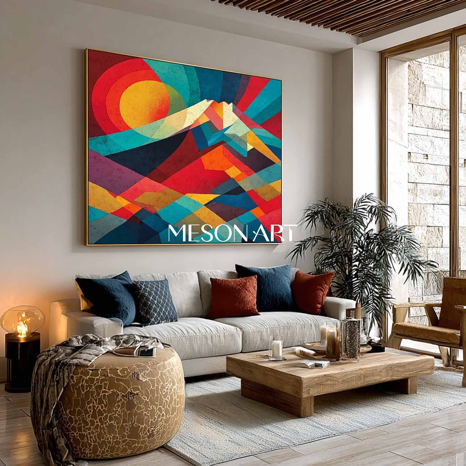 Geometric Abstract Landscape Painting Modern Mountain Art Living Room
