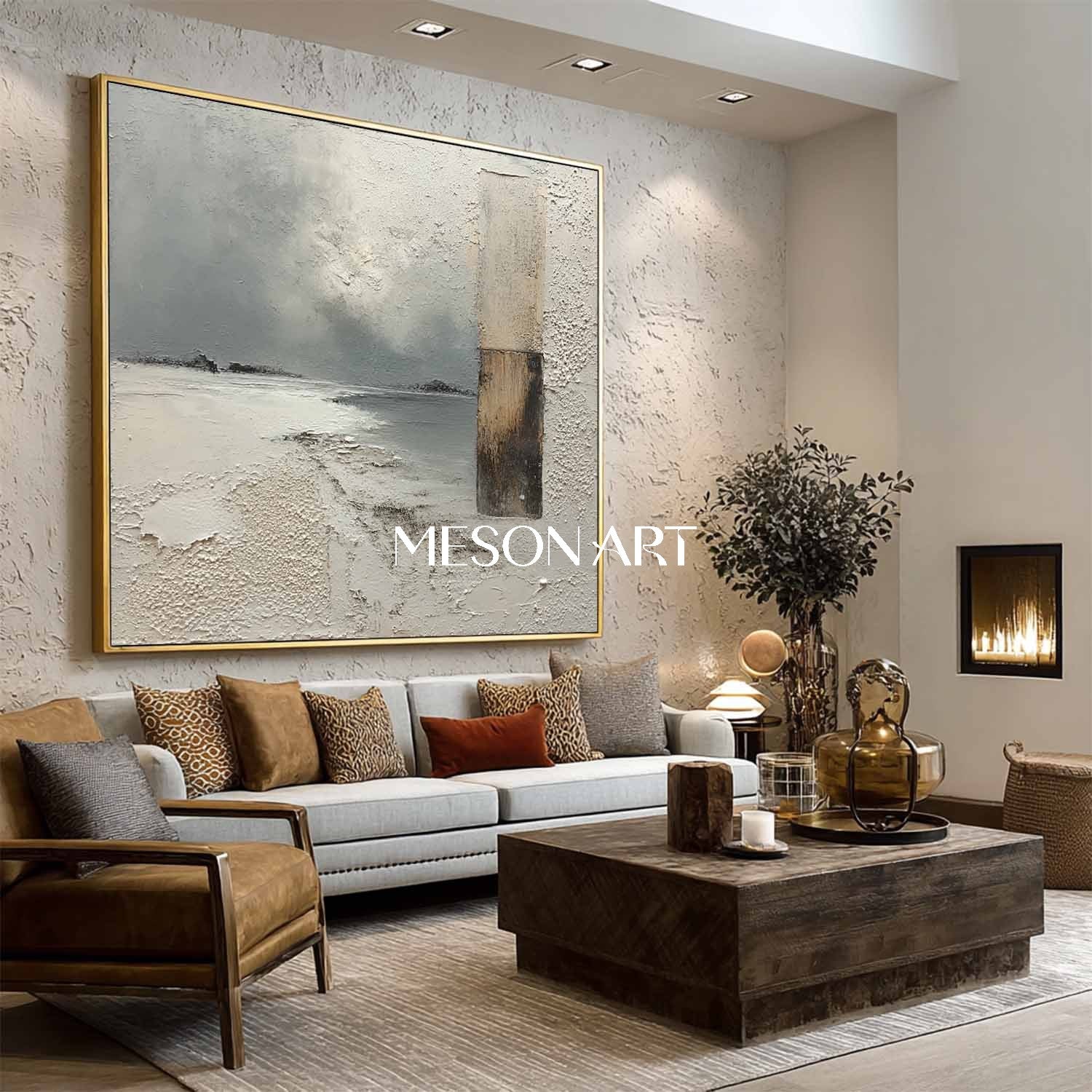 Gray Minimalist Textured Painting Wabi-Sabi Wall Art Interior Design